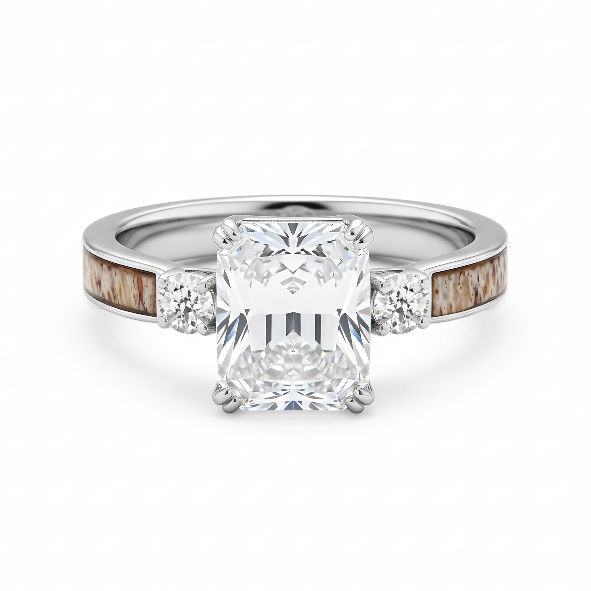 Deer Antler Radiant Cut Ring for Women | 4mm Sterling Silver Band