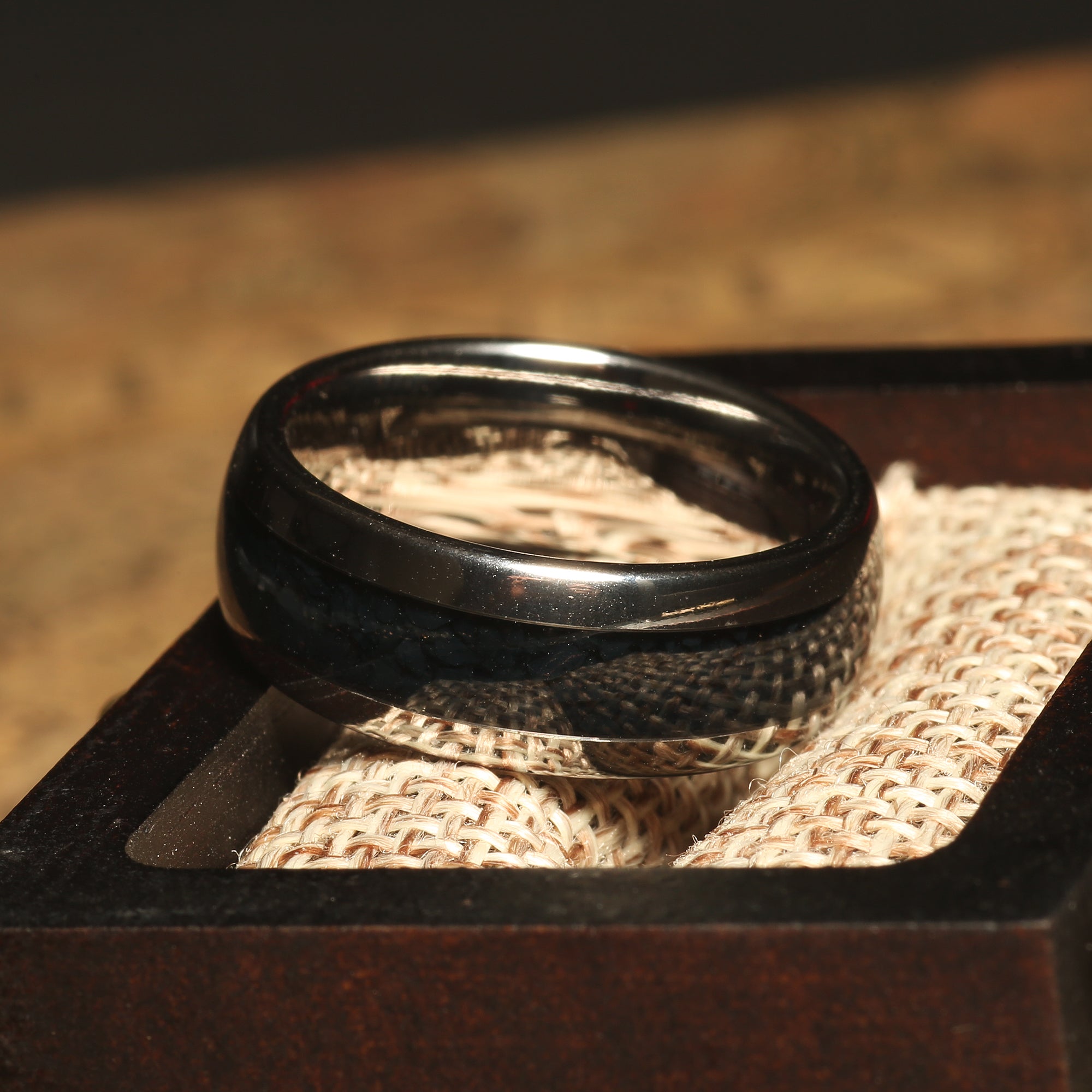 Black Onyx Wedding Band for Men | 8mm Domed Silver Tungsten Ring