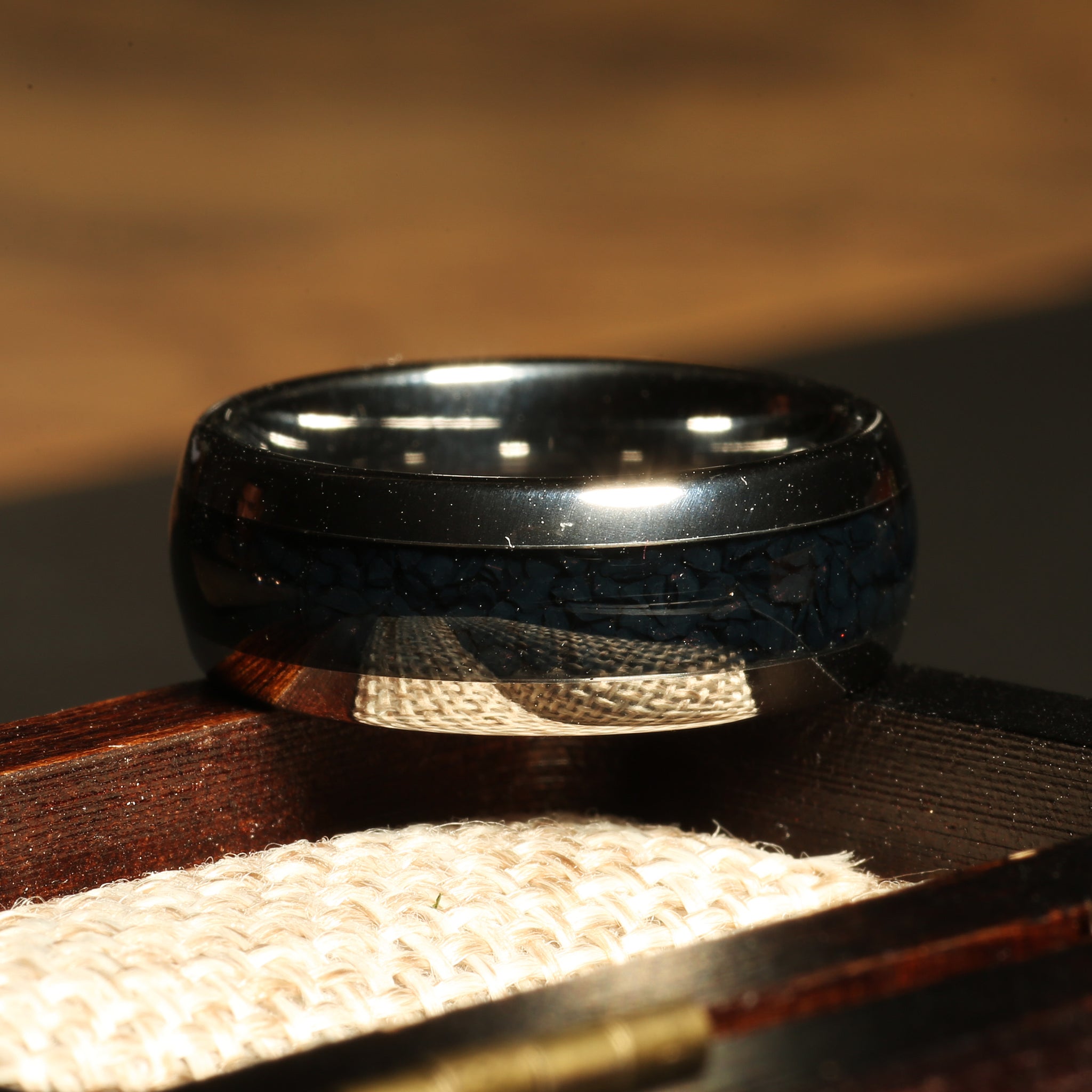 Black Onyx Wedding Band for Men | 8mm Domed Silver Tungsten Ring