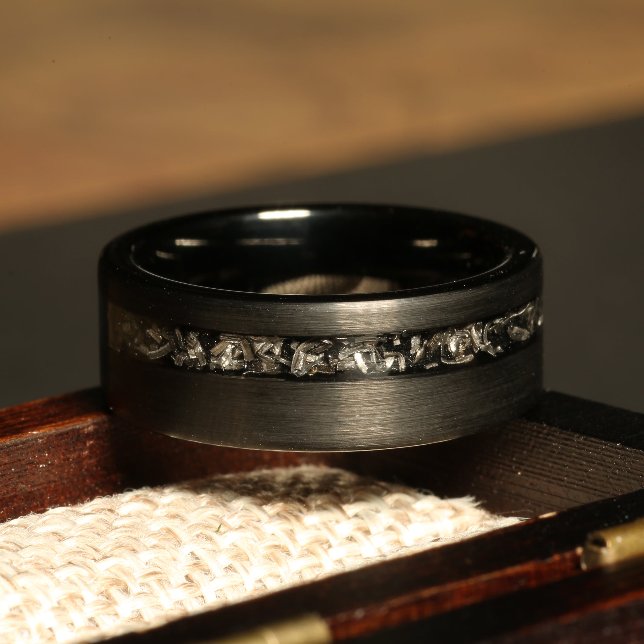 Brushed Meteorite Wedding Band for Men | 8mm Black Tungsten Ring