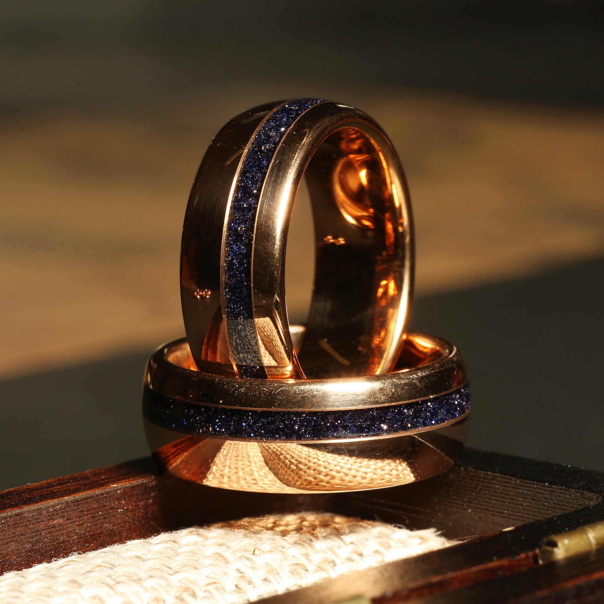 Sandstone Matching Wedding Band Set | His and Hers Rose Gold Tungsten Rings
