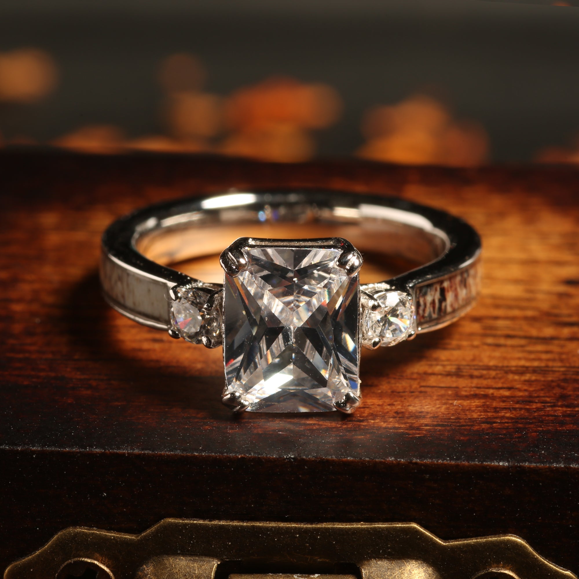 Deer Antler Radiant Cut Ring for Women | 4mm Sterling Silver Band