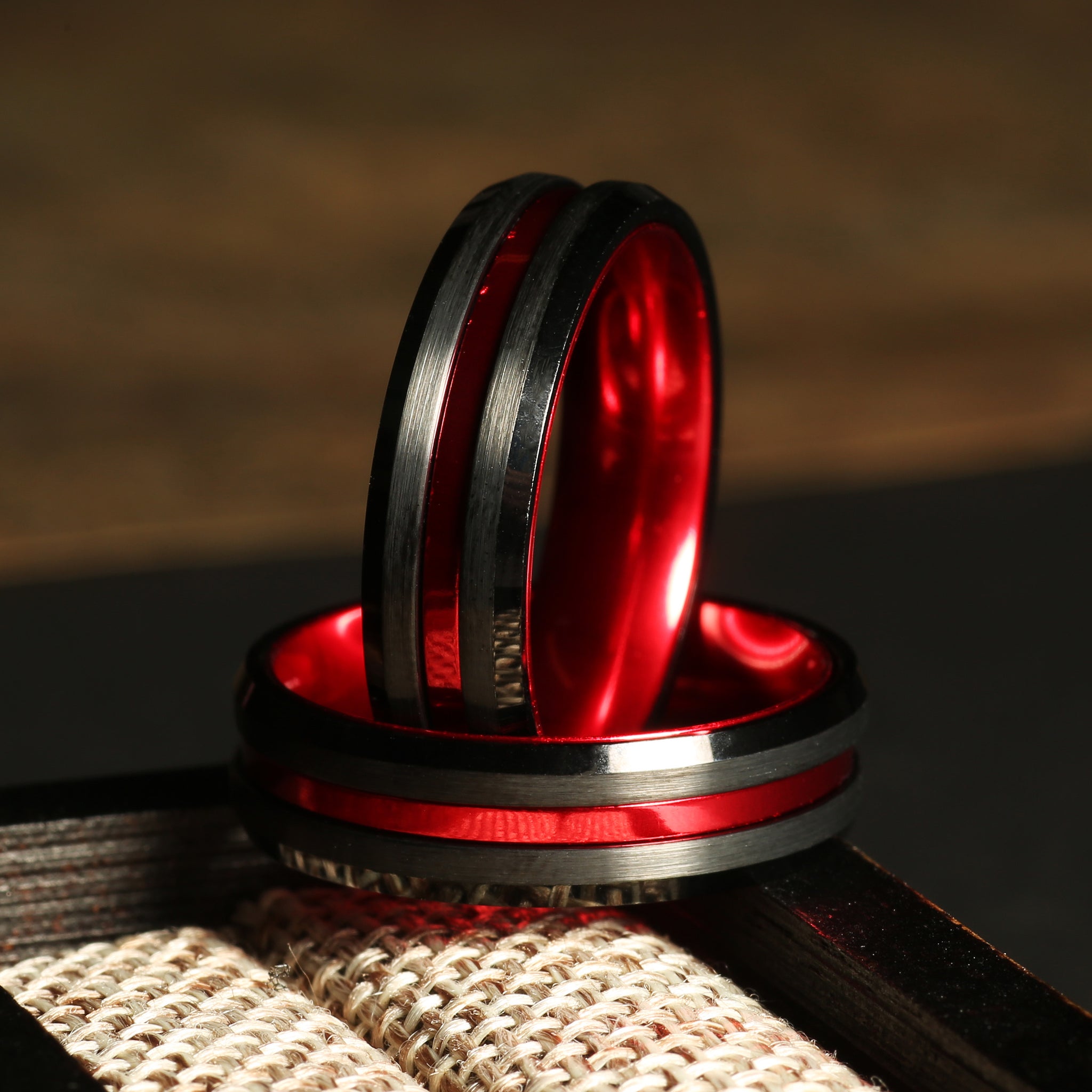Firefighter Red Line Wedding Band for Men | 6mm Black Brushed Tungsten Ring