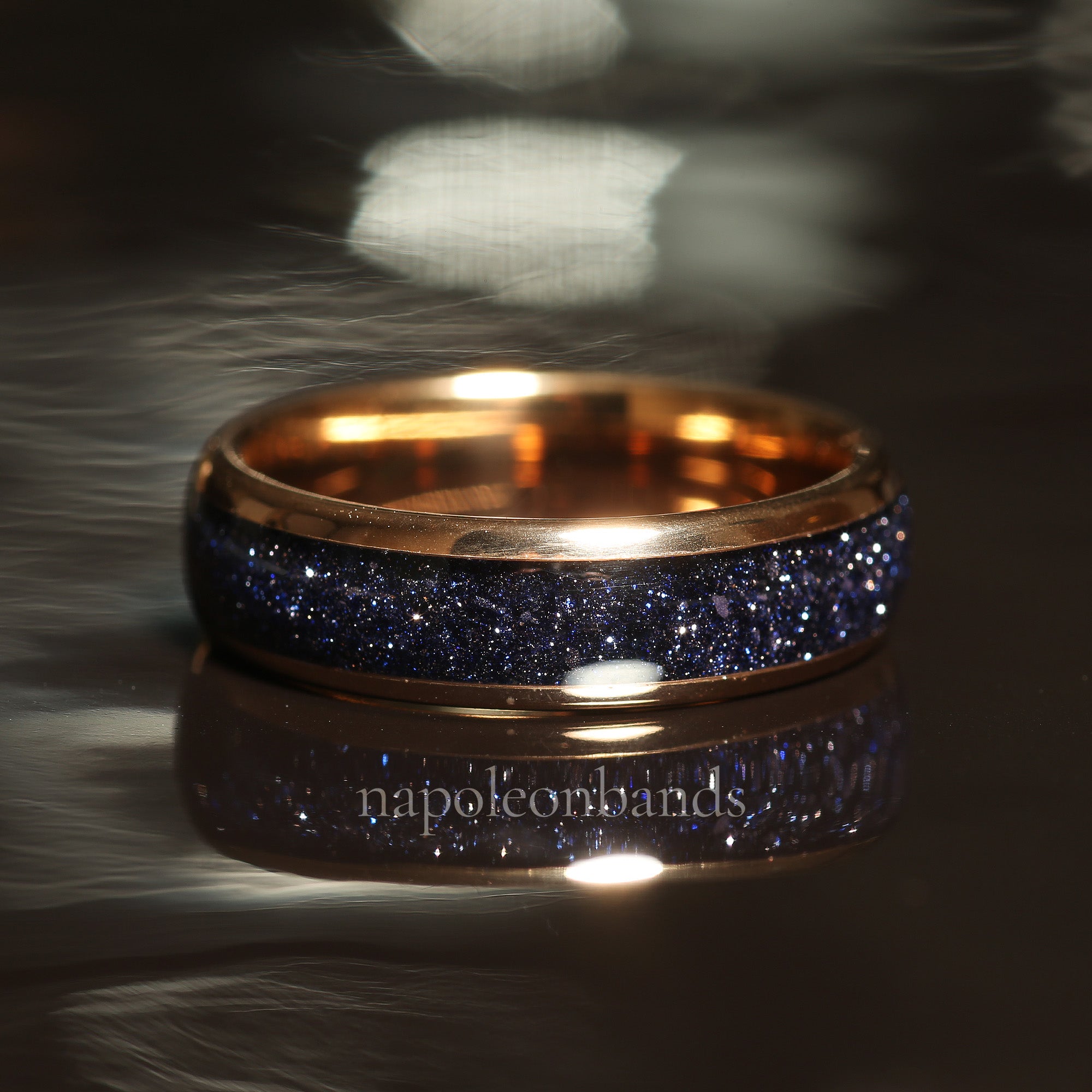 Milky Way Sandstone Matching Wedding Band Set | His and Hers Rose Gold Tungsten Rings