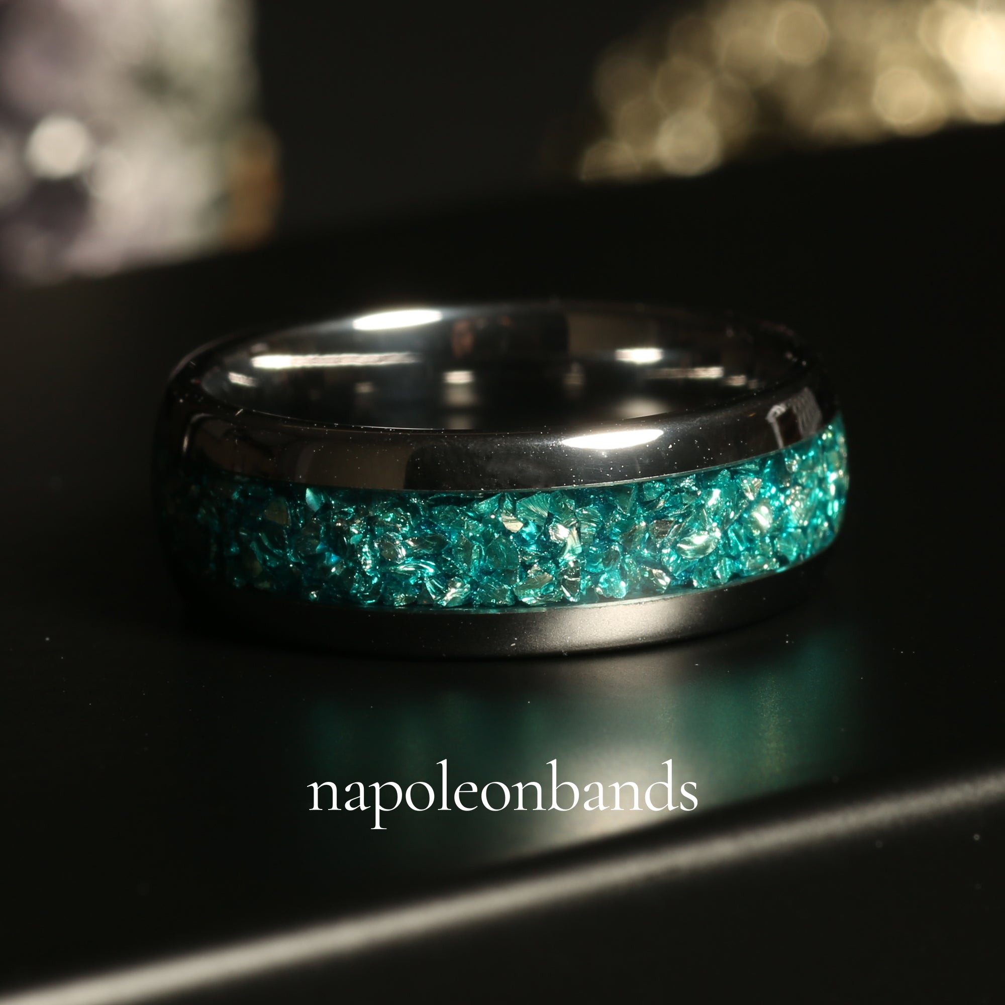 Aquamarine Wedding Band for Men | 8mm Silver Tungsten Ring
