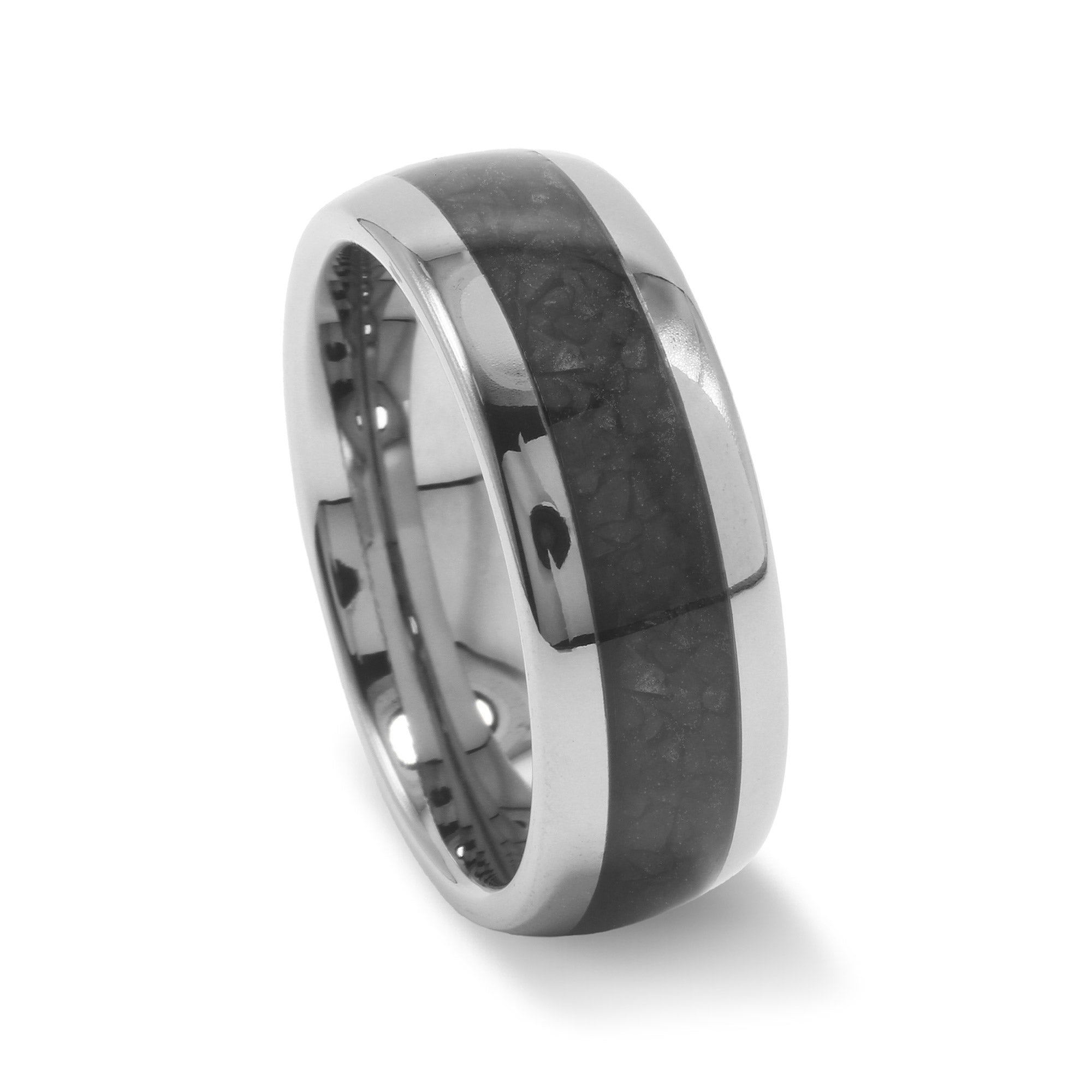 Black Onyx Wedding Band for Men | 8mm Domed Silver Tungsten Ring