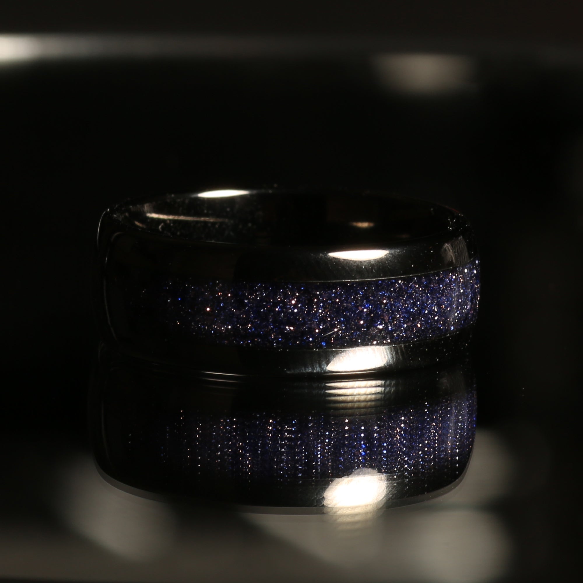 Galaxy Blue Sandstone Wedding Band for Men | 8mm Black Tungsten Ring