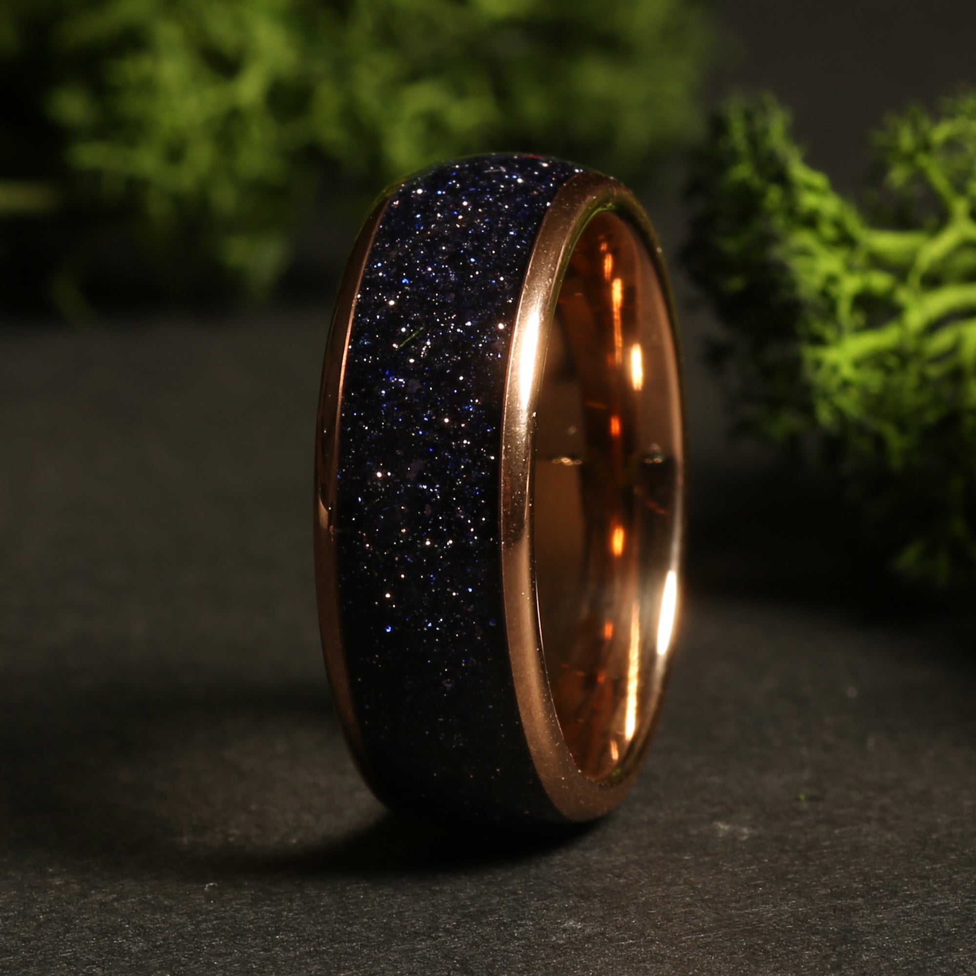 Rose Gold Blue Sandstone Wedding Band for Men | 8mm Tungsten Ring