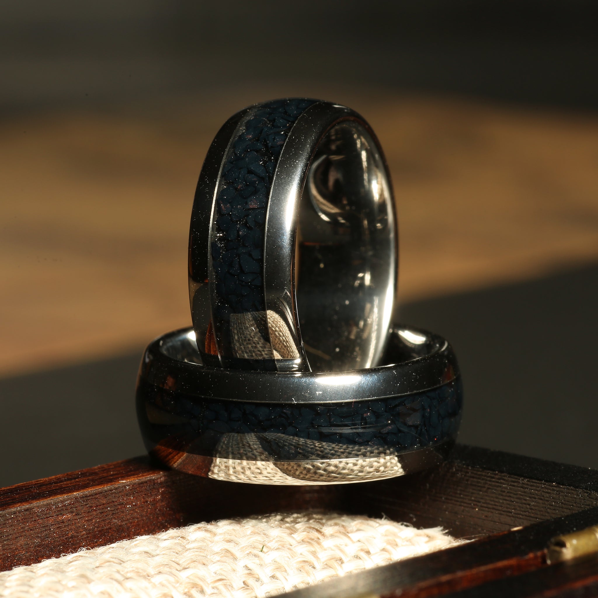 Black Onyx Wedding Band for Men | 8mm Domed Silver Tungsten Ring