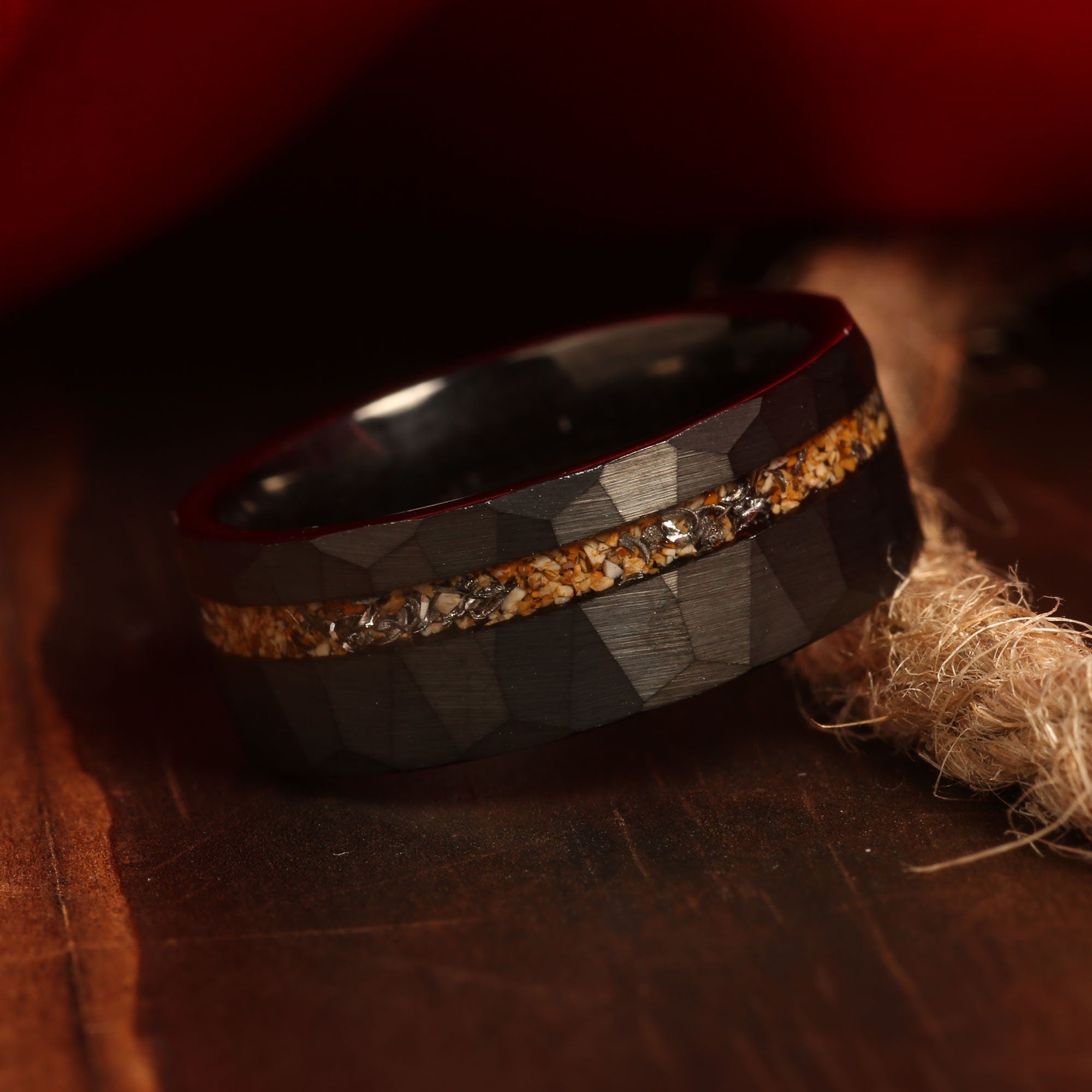 Meteorite Sandstone Wedding Band for Men | 8mm Black Tungsten Ring