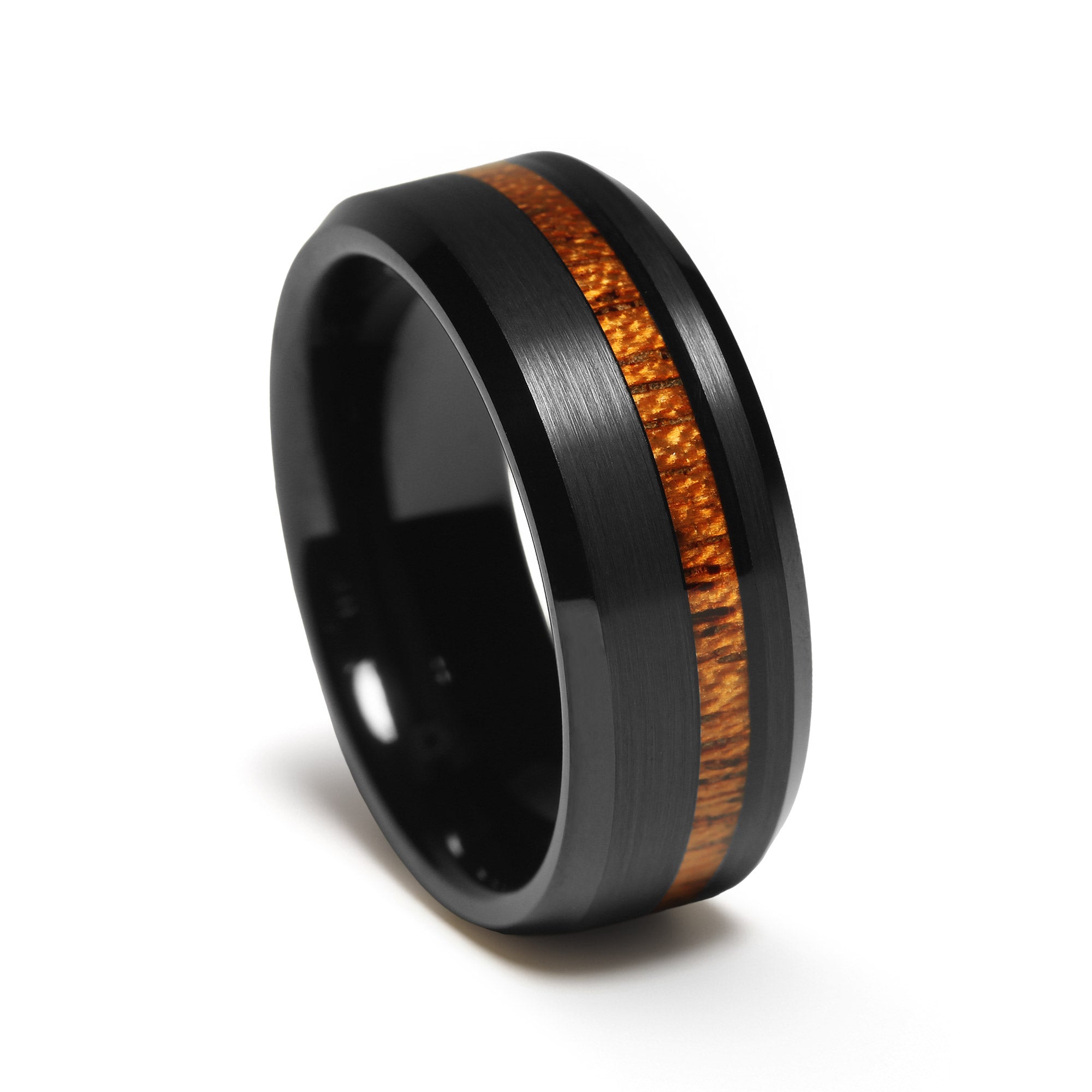 Whiskey Barrel Wedding Band for Men | 8mm Black Tungsten Ring