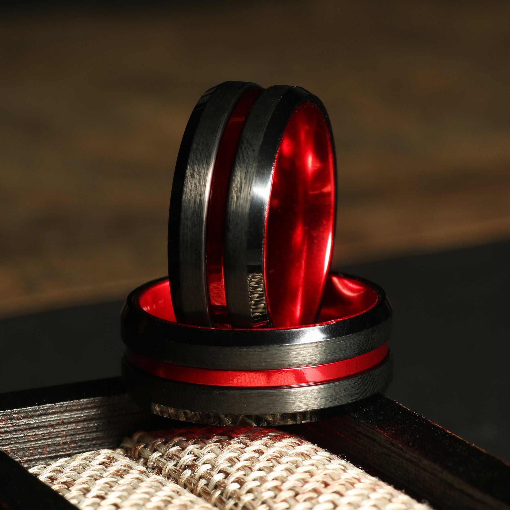 Firefighter Red Line Wedding Band for Men | 8mm Black Brushed Tungsten Ring