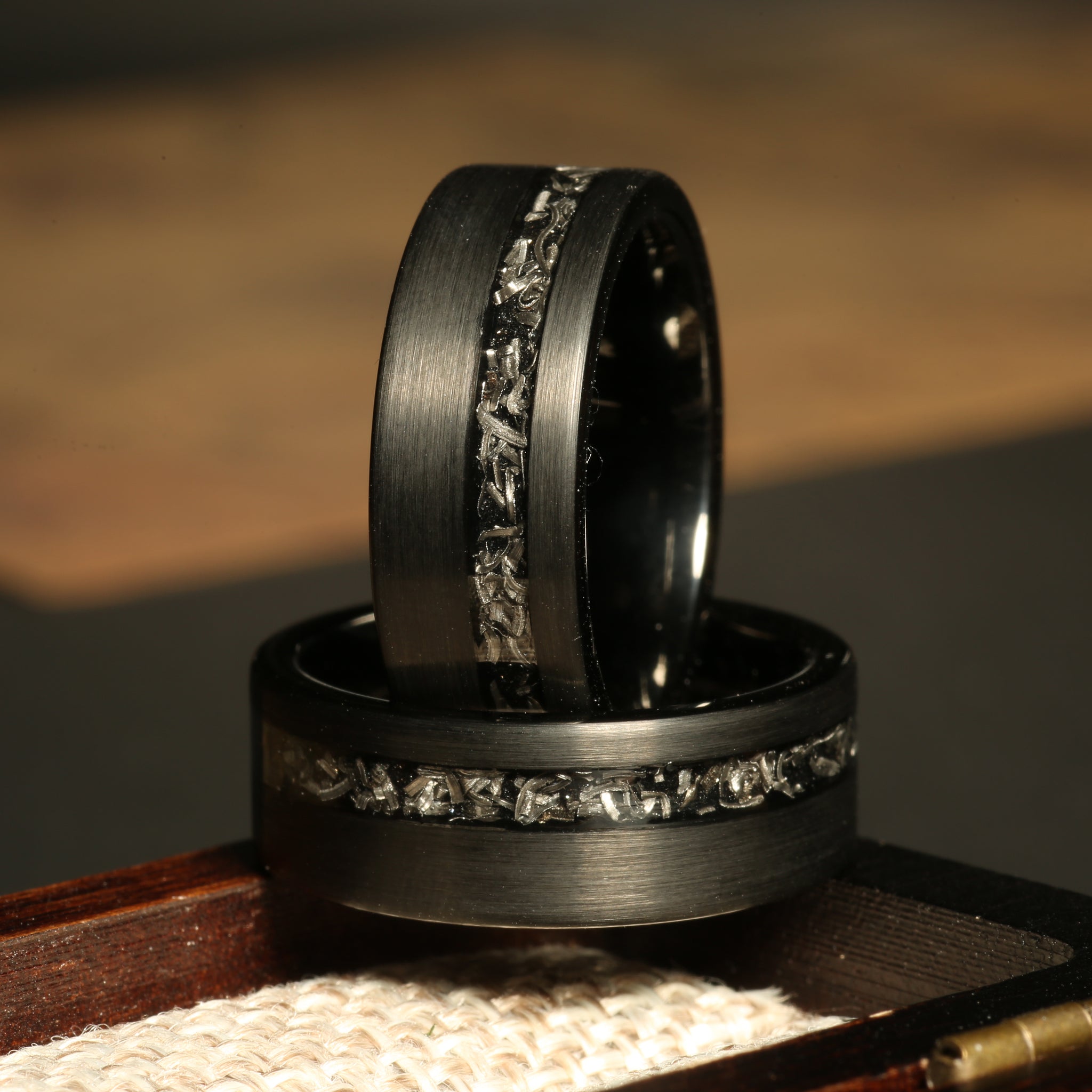 Brushed Meteorite Wedding Band for Men | 8mm Black Tungsten Ring