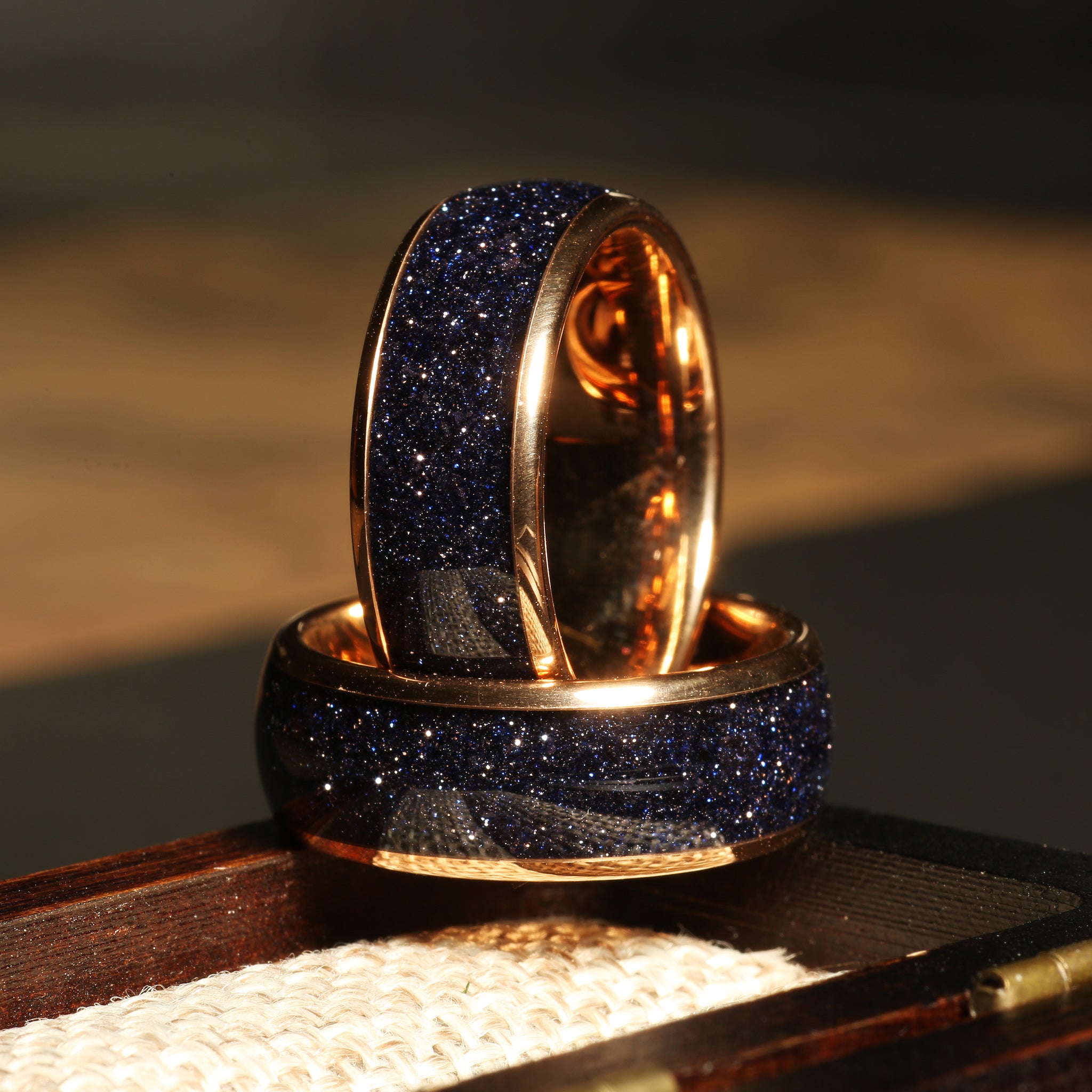 Rose Gold Blue Sandstone Wedding Band for Men | 8mm Tungsten Ring