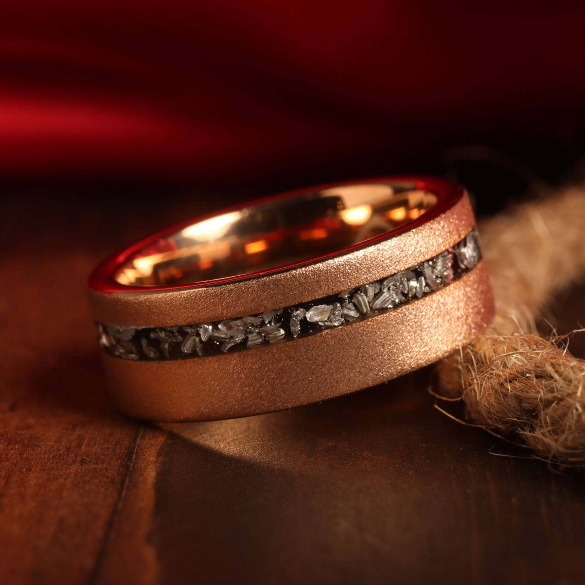 Meteorite Rose Gold Wedding Band for Men | 8mm Tungsten Ring