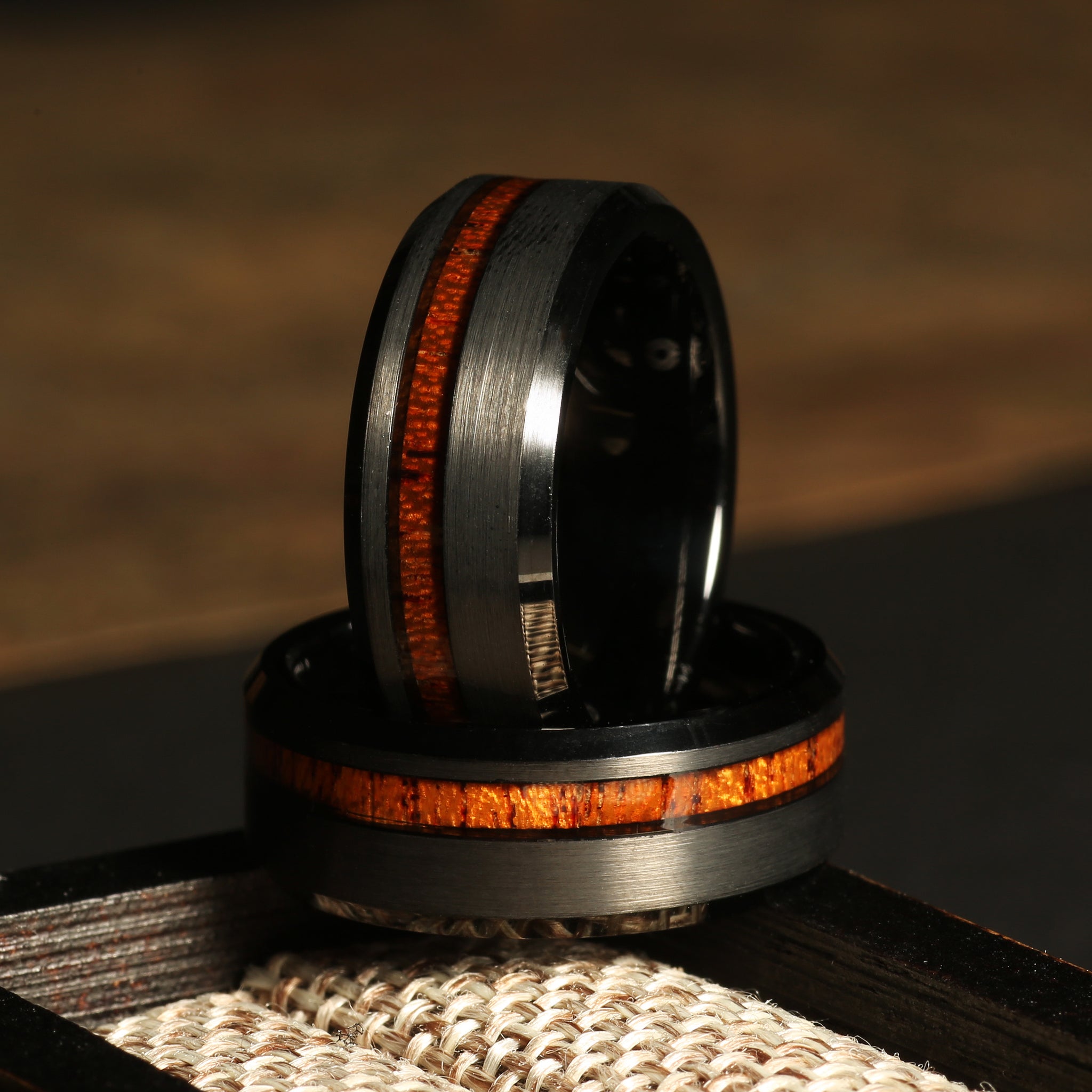 Whiskey Barrel Wedding Band for Men | 8mm Black Tungsten Ring