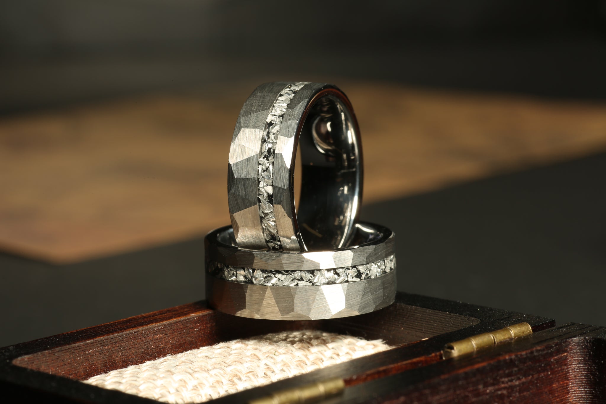 Hammered Meteorite Wedding Band for Men | 8mm Tungsten Ring