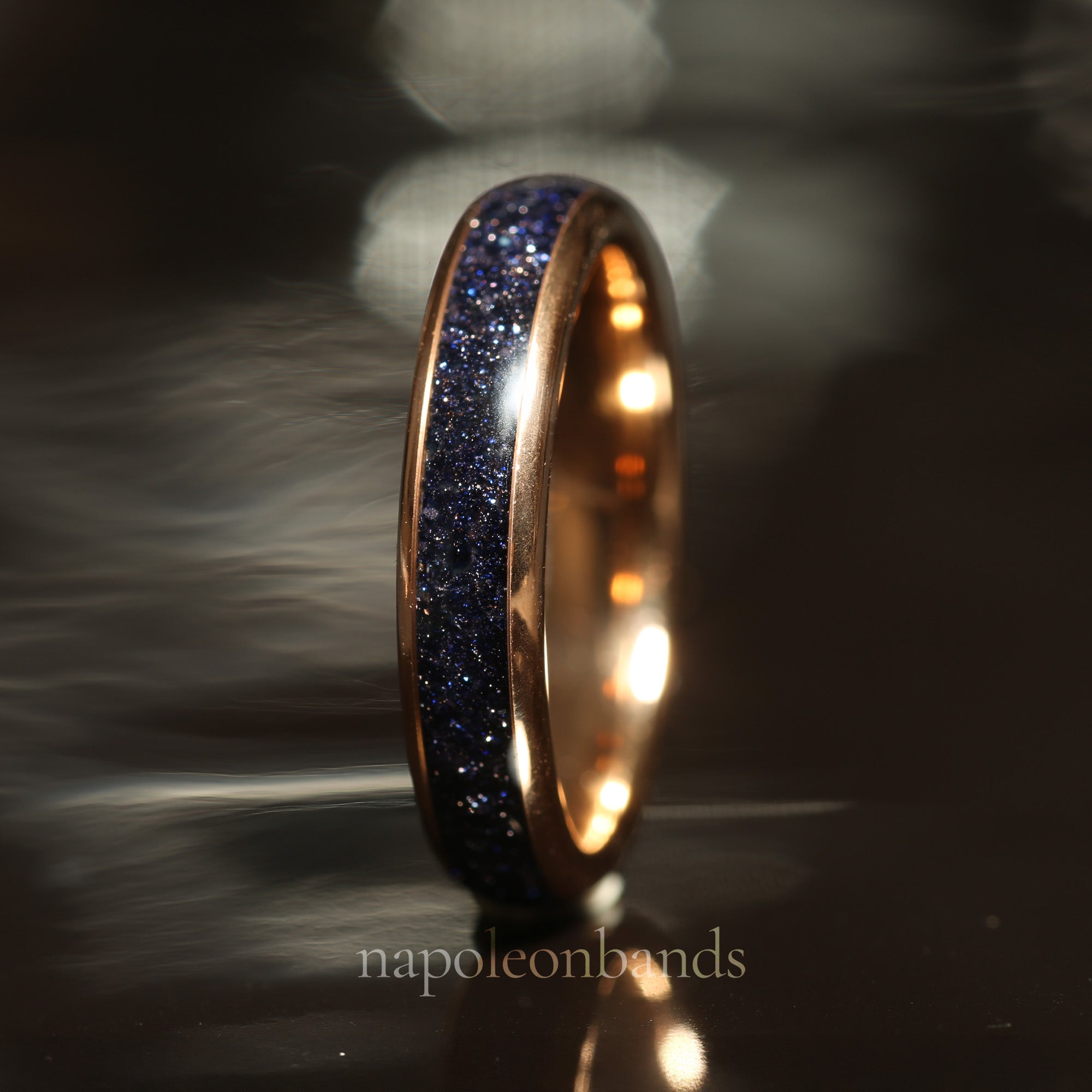 Milky Way Sandstone Matching Wedding Band Set | His and Hers Rose Gold Tungsten Rings