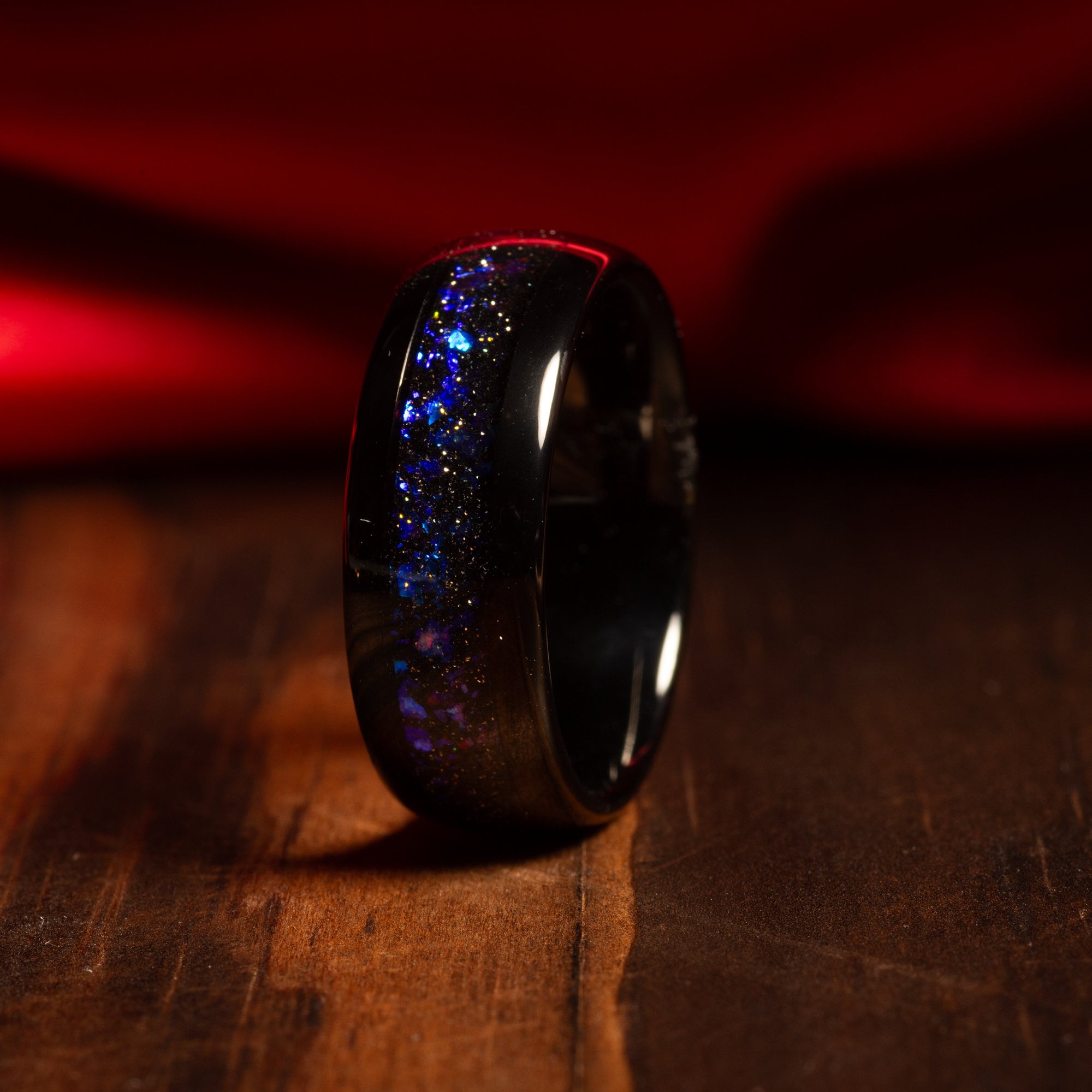 Galaxy Opal Nebula Wedding Band for Men | 8mm Black Tungsten Ring
