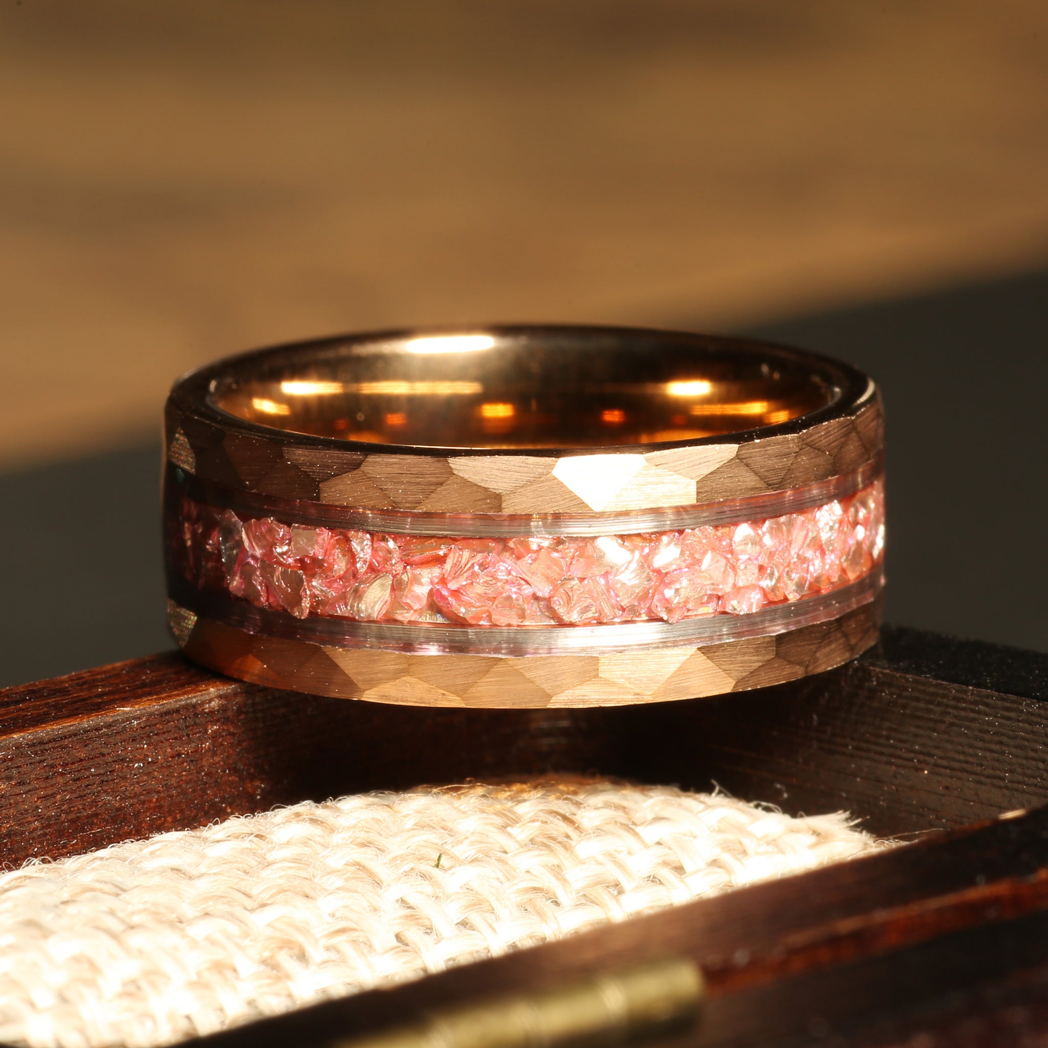 Morganite Wedding Band for Him or Her | 8mm Rose Gold Tungsten Ring