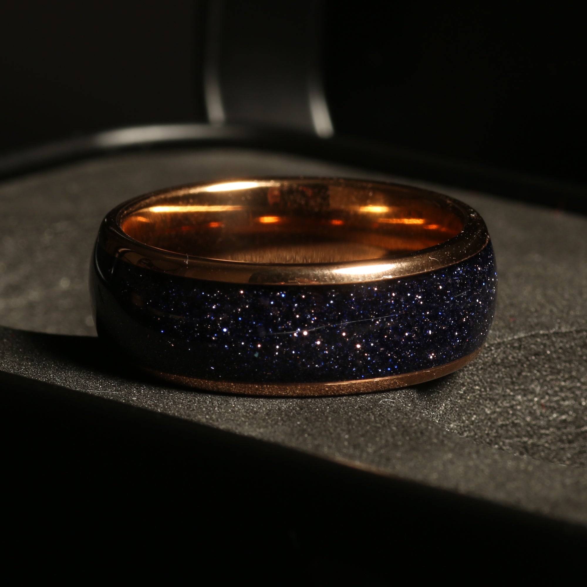 Rose Gold Blue Sandstone Wedding Band for Men | 8mm Tungsten Ring