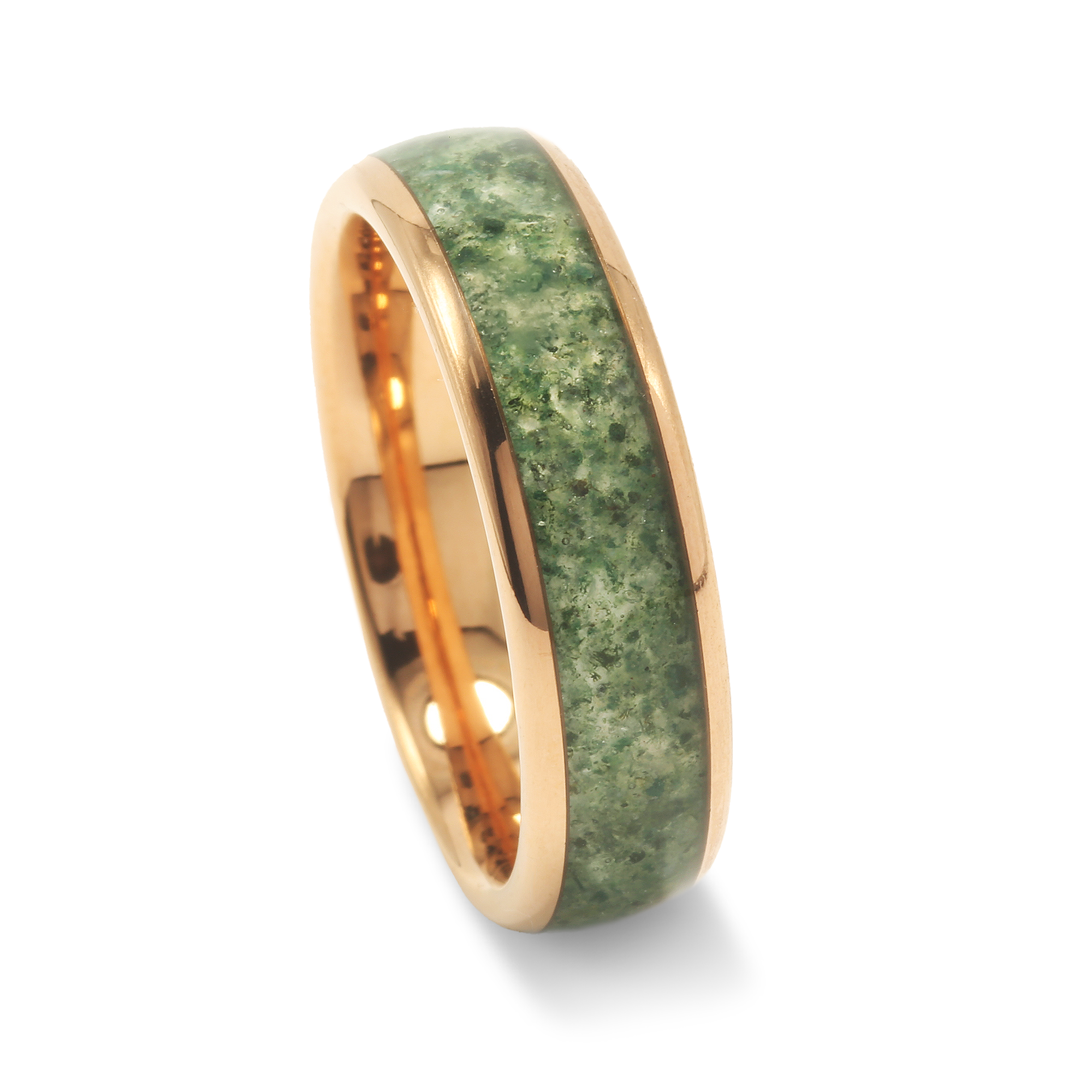 Moss Agate Wedding Band | 6mm Rose Gold Tungsten Ring for Him or Her