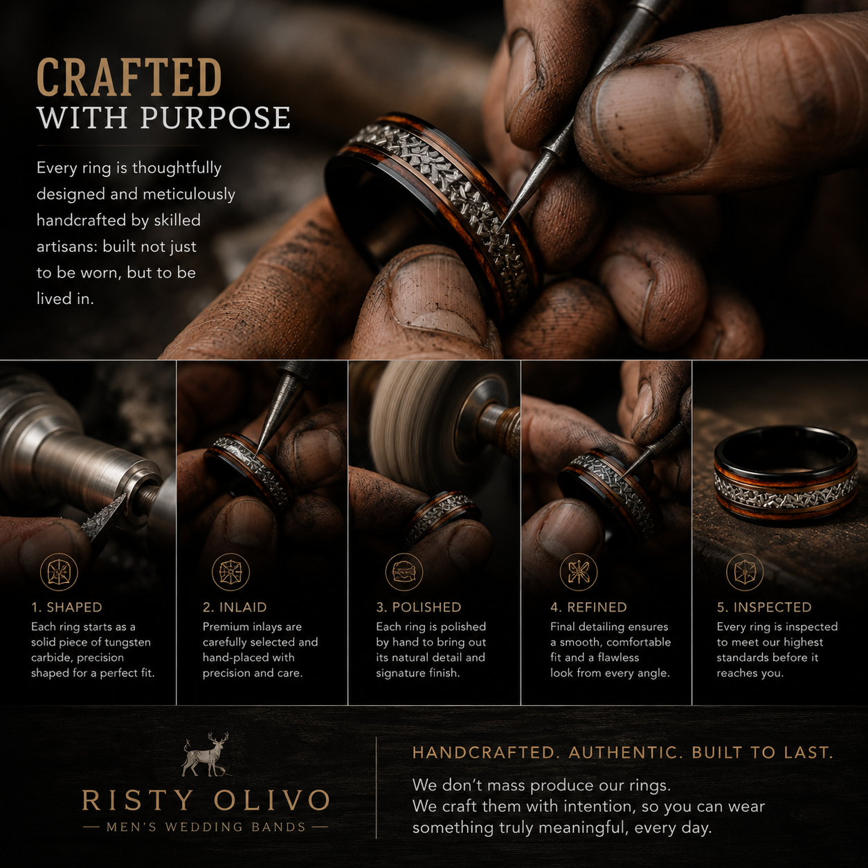 Whiskey Barrel Meteorite Wedding Band for Men | 8mm Black Tungsten Ring | Rovalt