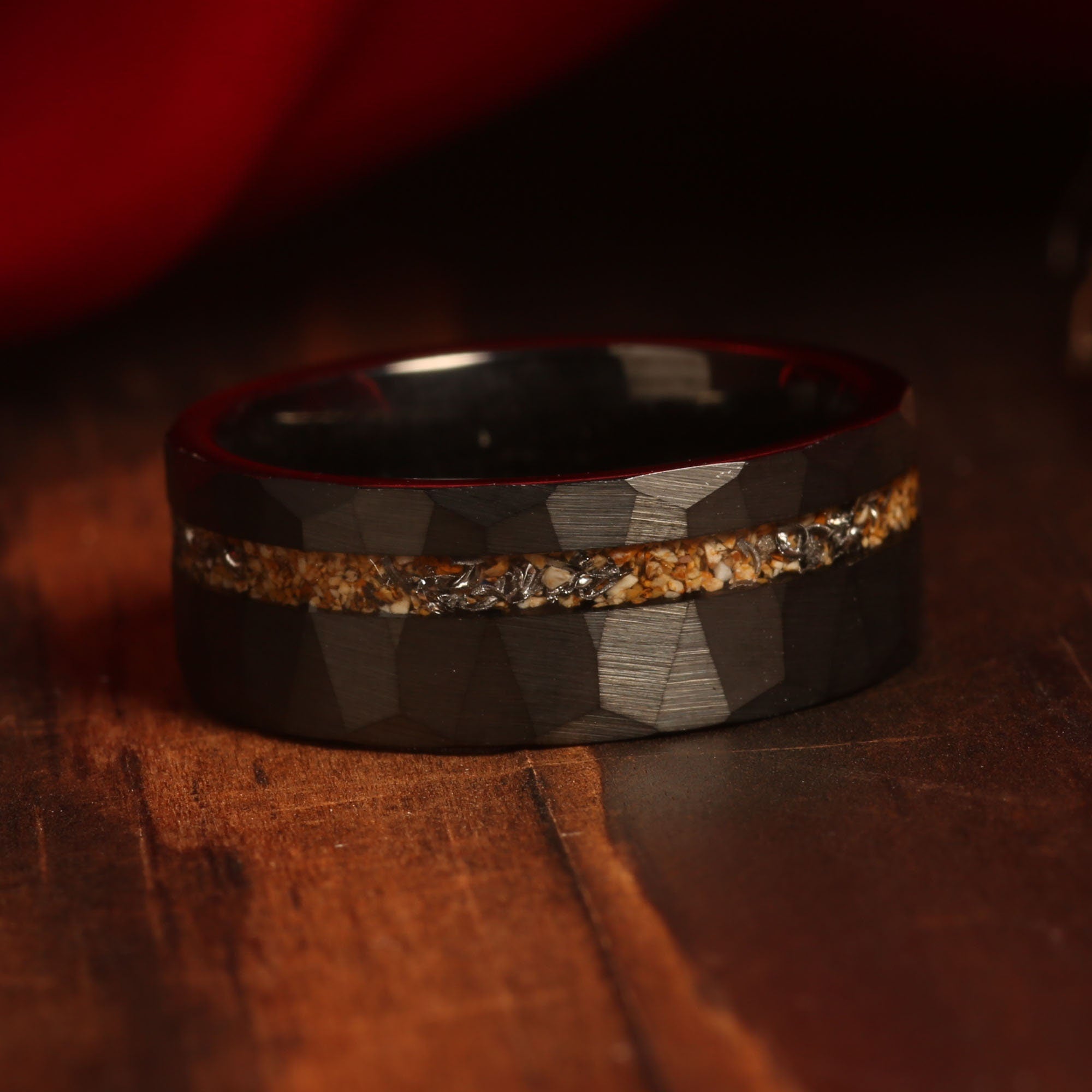 Meteorite Sandstone Wedding Band for Men | 8mm Black Tungsten Ring