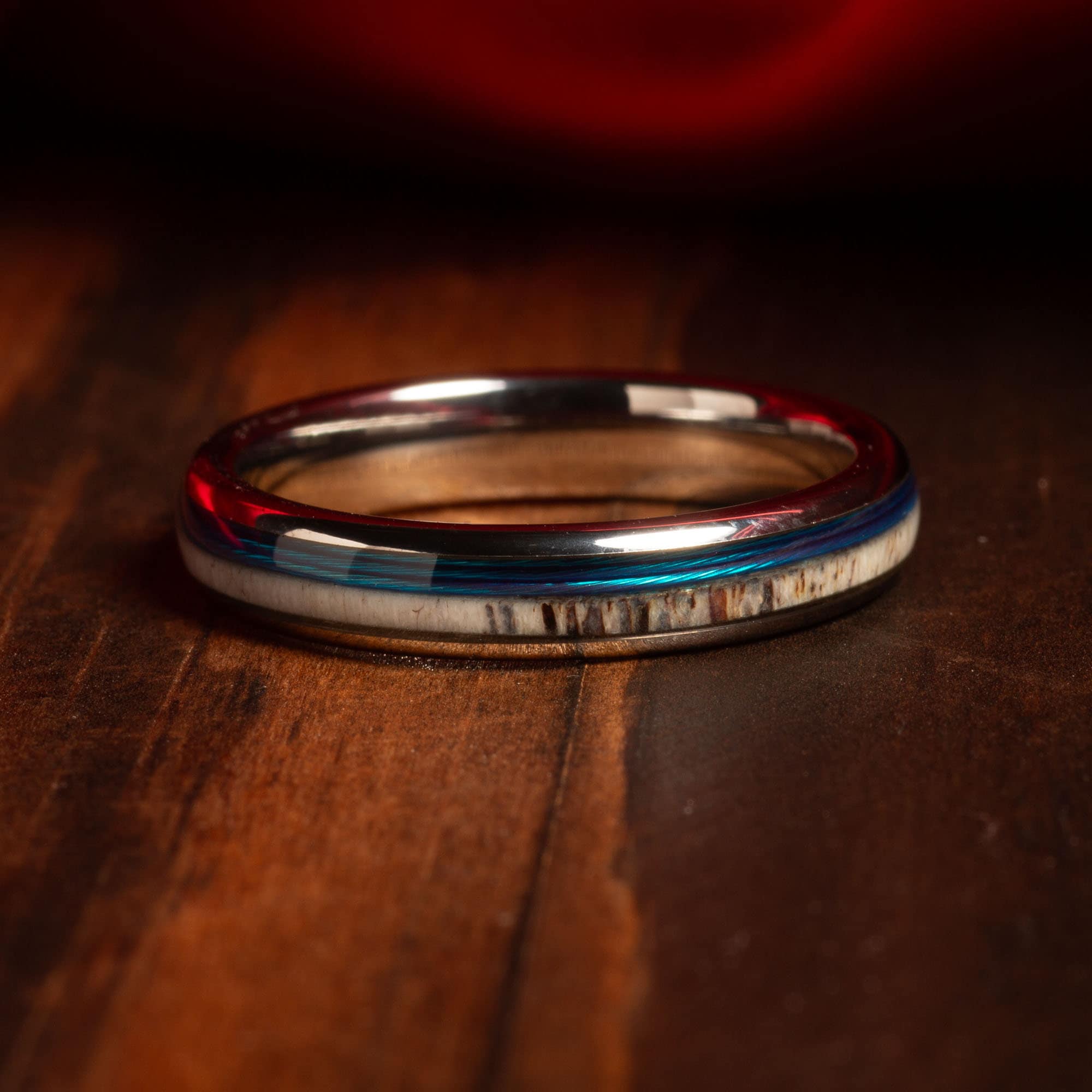 Deer Antler Fishing Line Matching Wedding Band Set | His Silver & Black Tungsten Rings