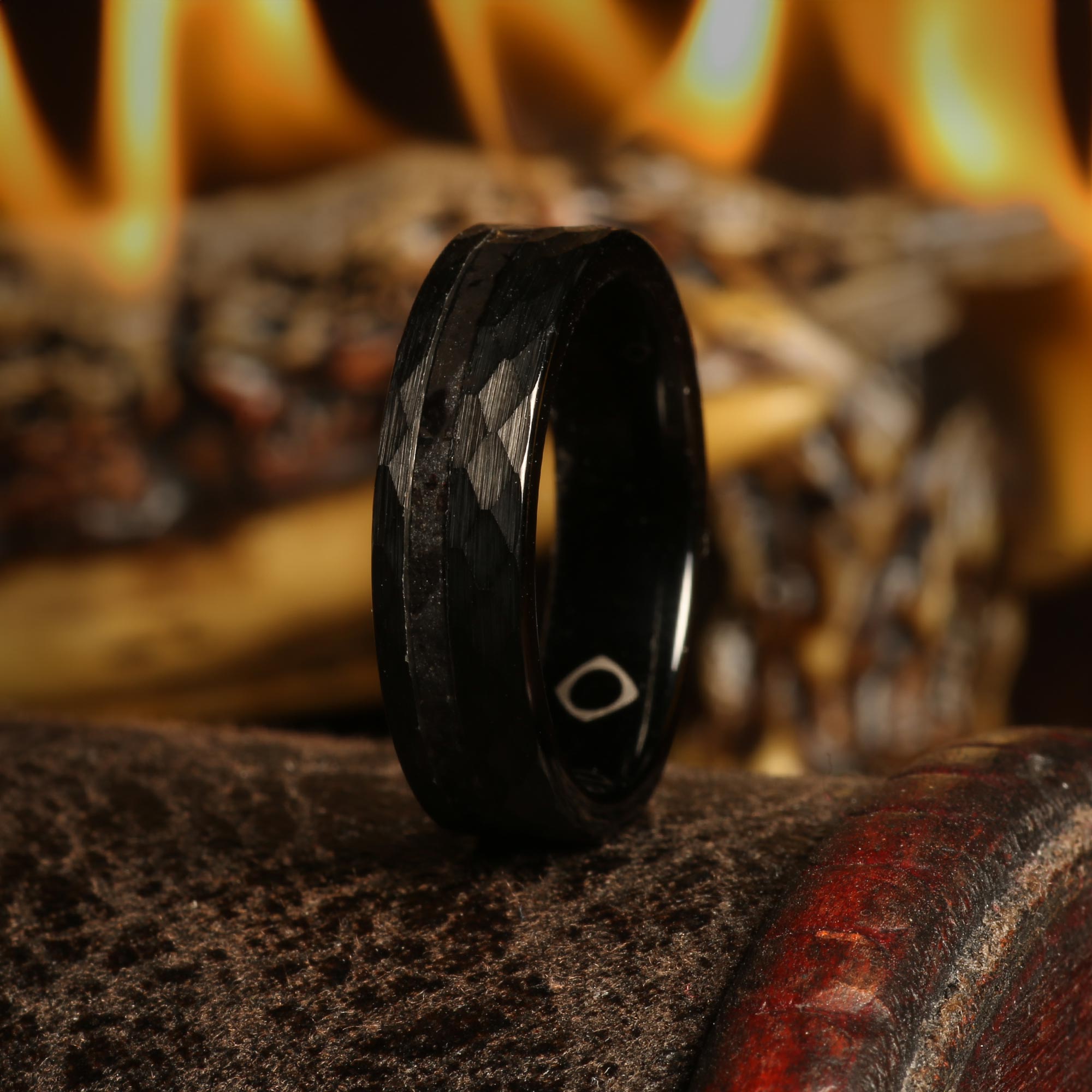 Minimalist Meteorite Wedding Band | 6mm Black Hammered Tungsten Ring