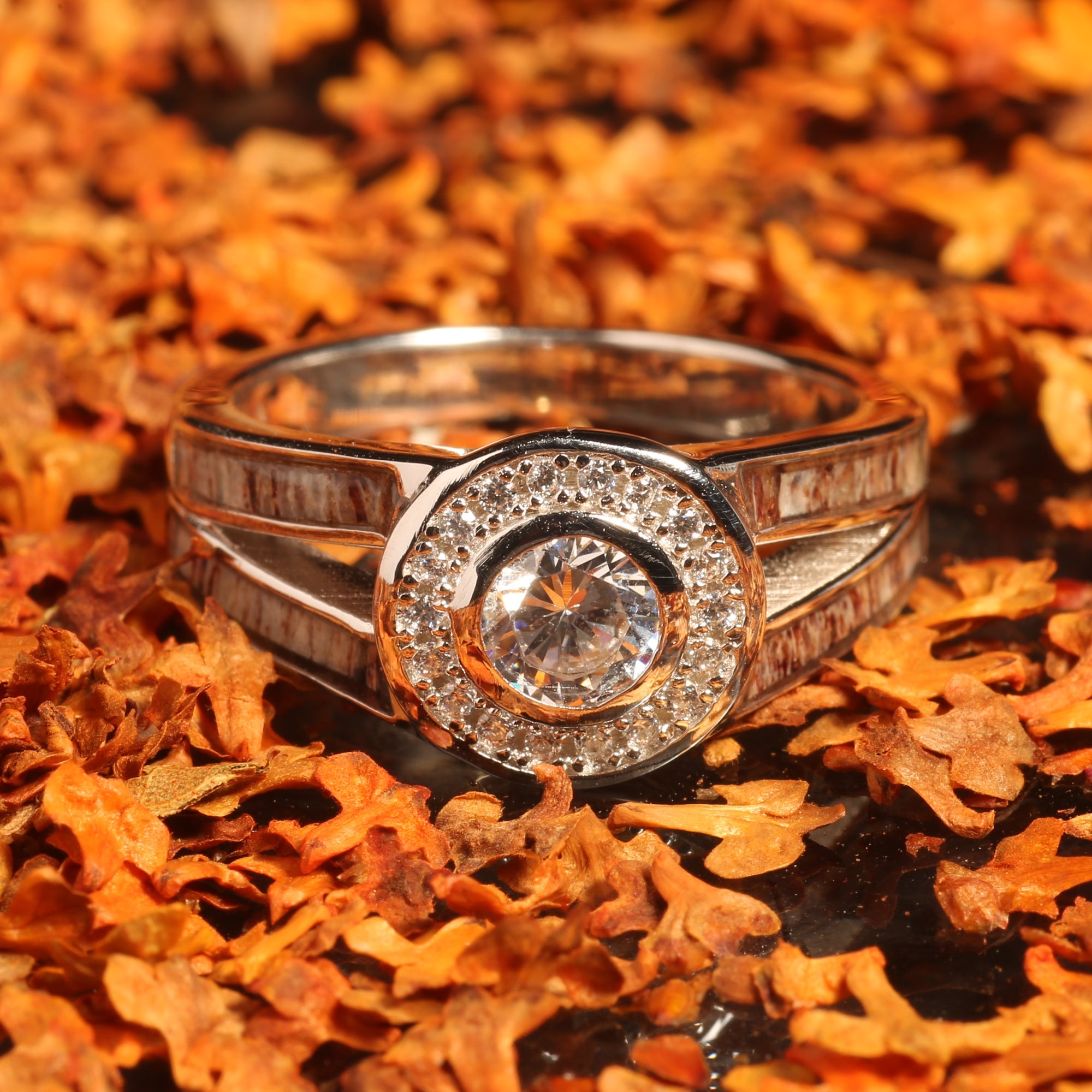 Deer Antler Halo Ring for Women | 5mm Sterling Silver Band