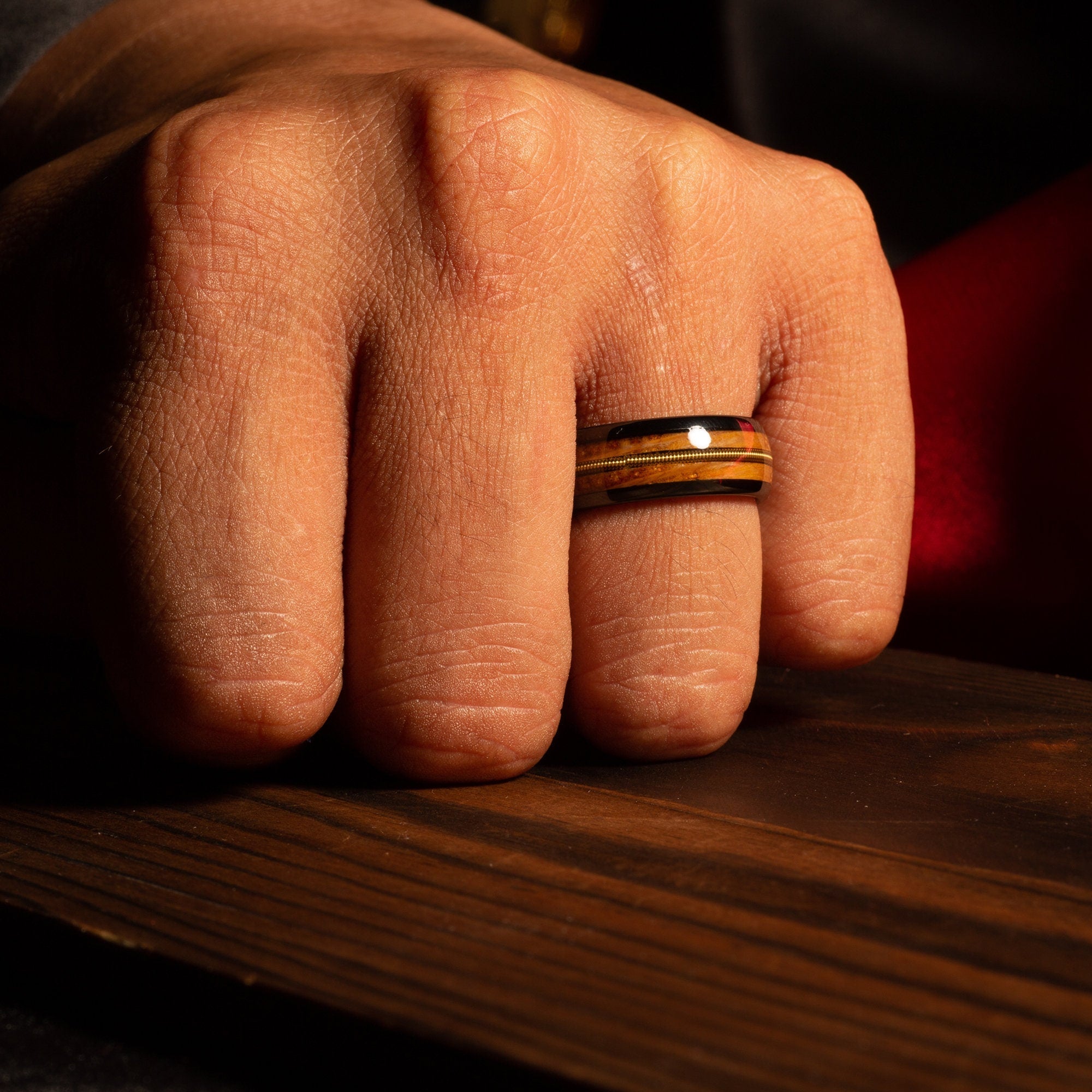 Whiskey Barrel Guitar String Wedding Band for Men | Black Tungsten Ring