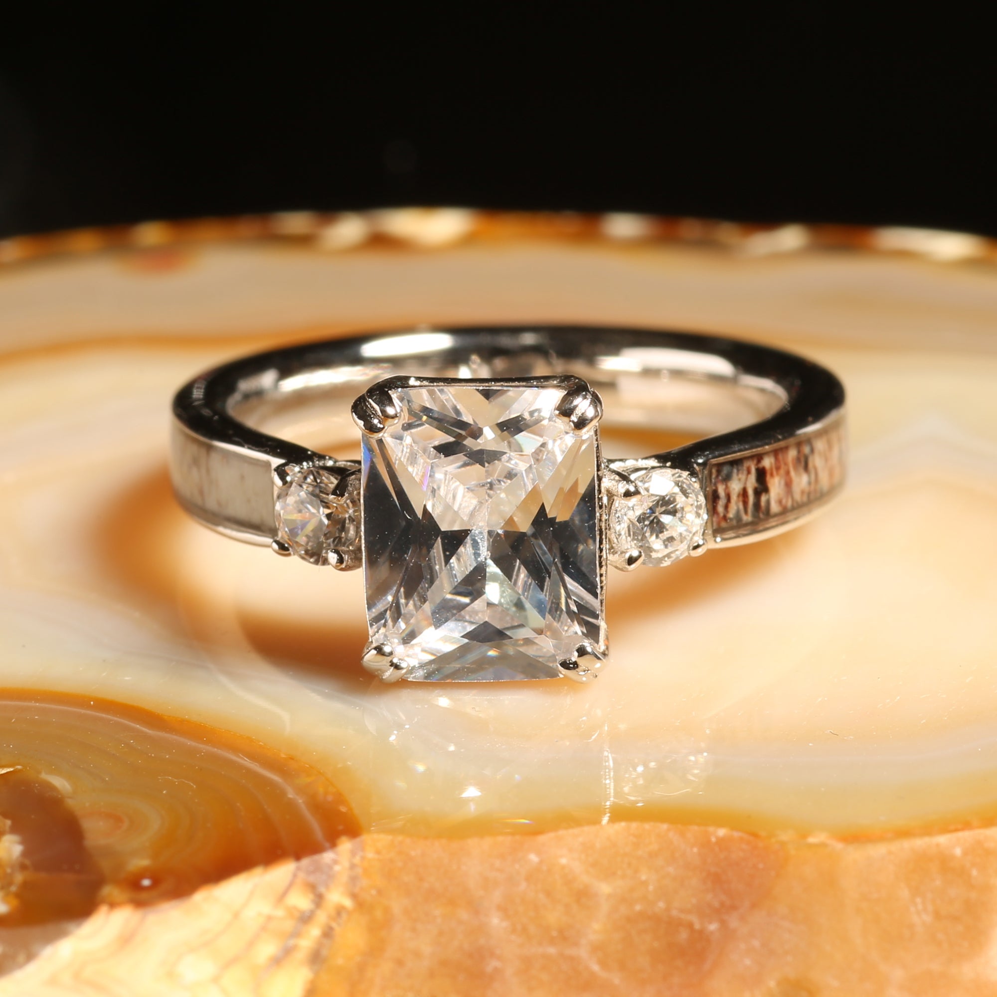 Deer Antler Radiant Cut Ring for Women | 4mm Sterling Silver Band