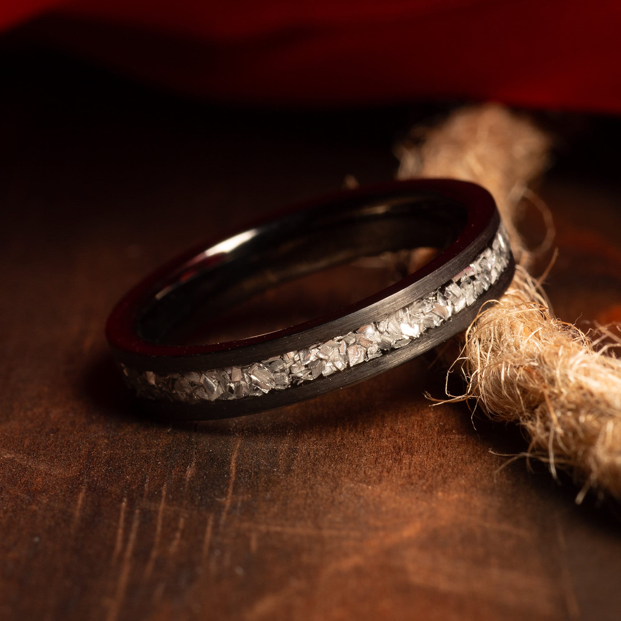Brushed Meteorite Ring for Women | 4mm Black Tungsten Band