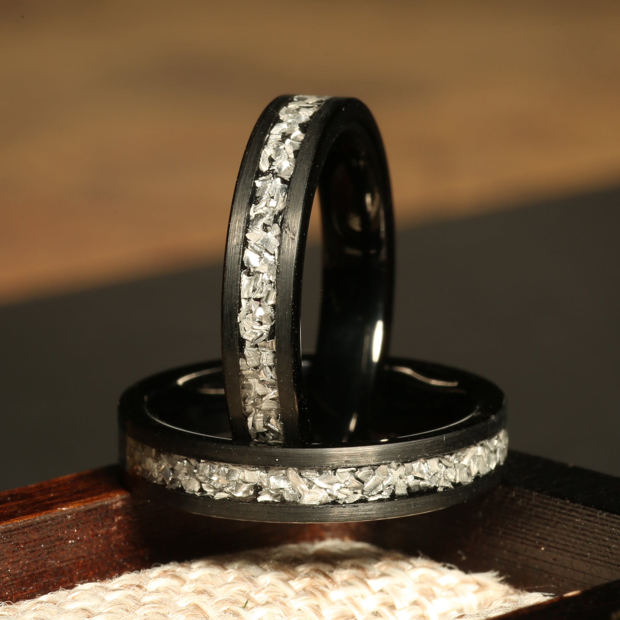 Brushed Meteorite Ring for Women | 4mm Black Tungsten Band