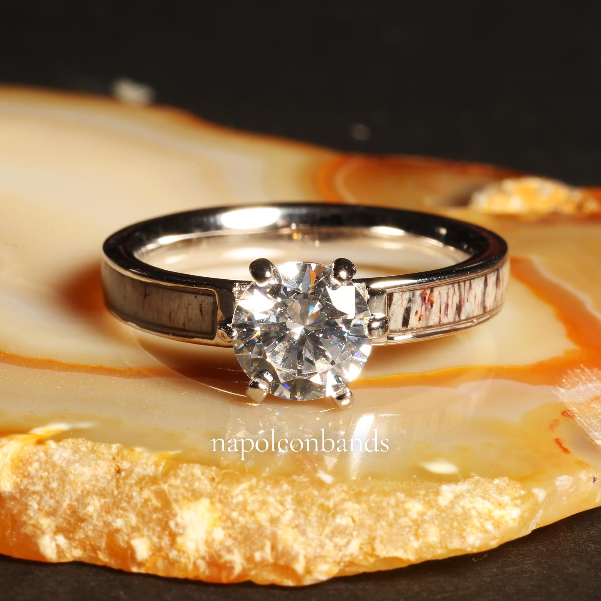 Deer Antler CZ Ring for Women | 4mm Sterling Silver Band