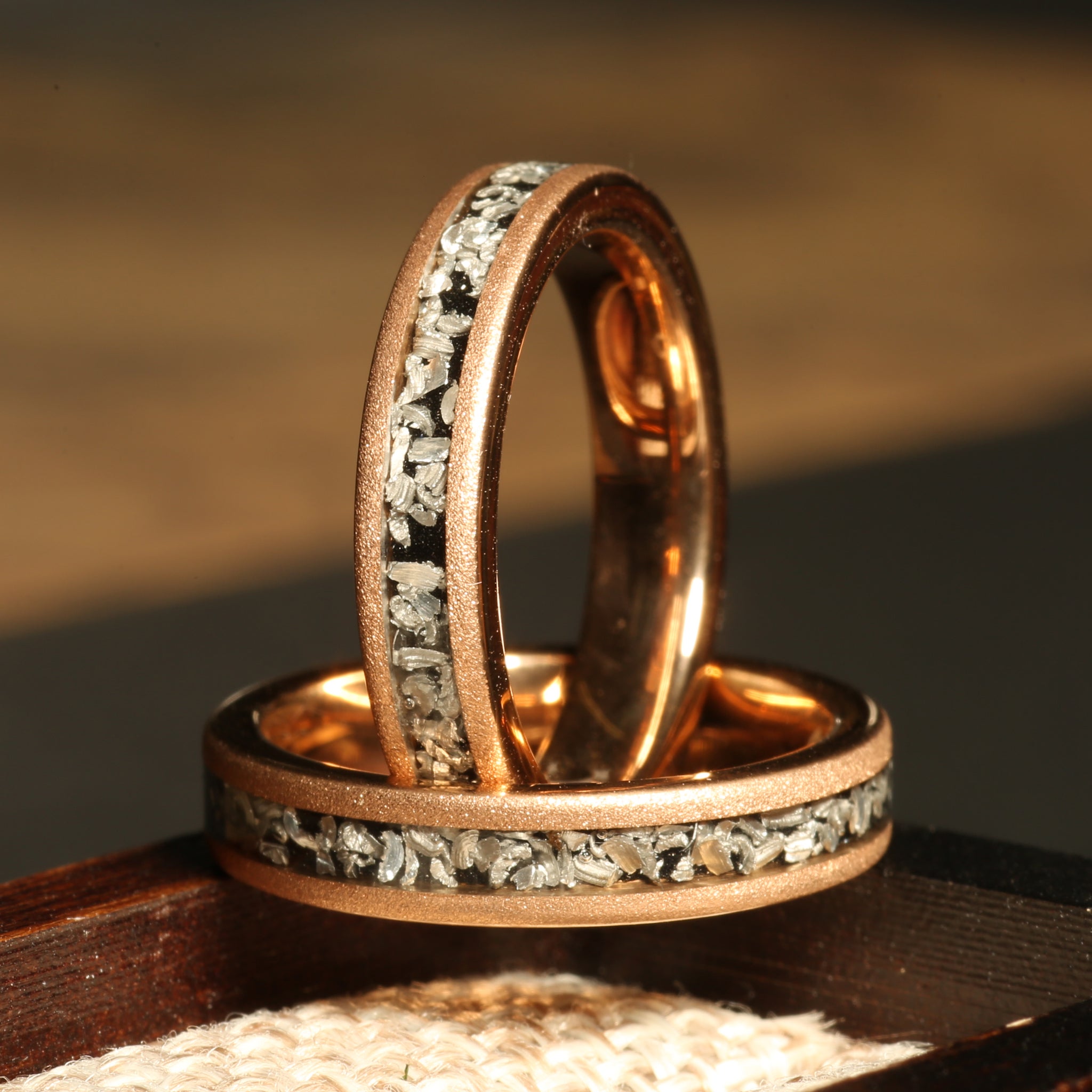 Sandblasted Meteorite Ring for Women | 4mm Rose Gold Tungsten Band