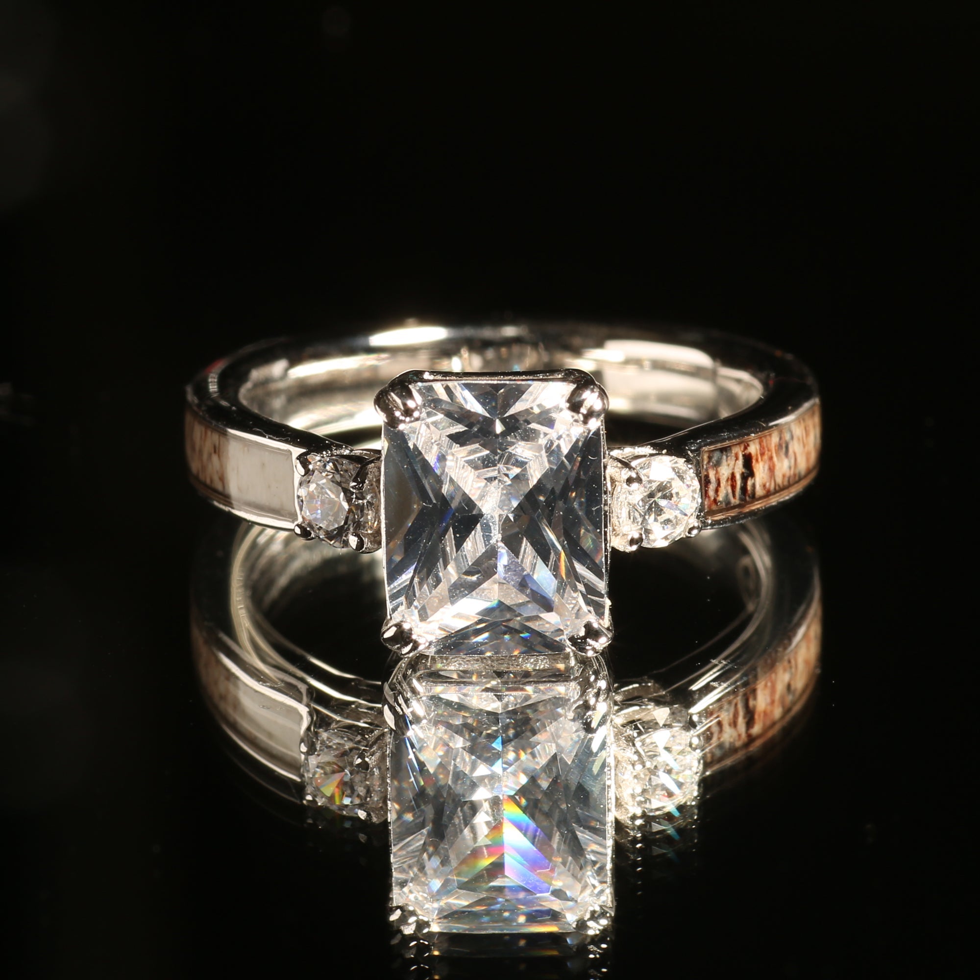 Deer Antler Radiant Cut Ring for Women | 4mm Sterling Silver Band