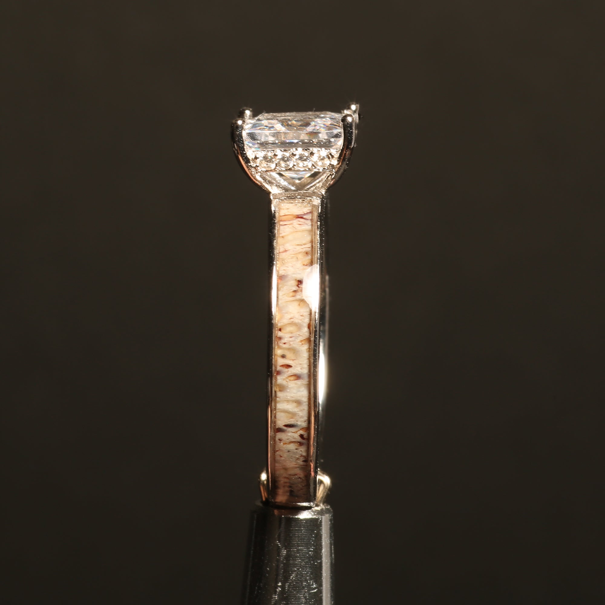 Deer Antler Princess Cut Ring for Women | 4mm Sterling Silver Band