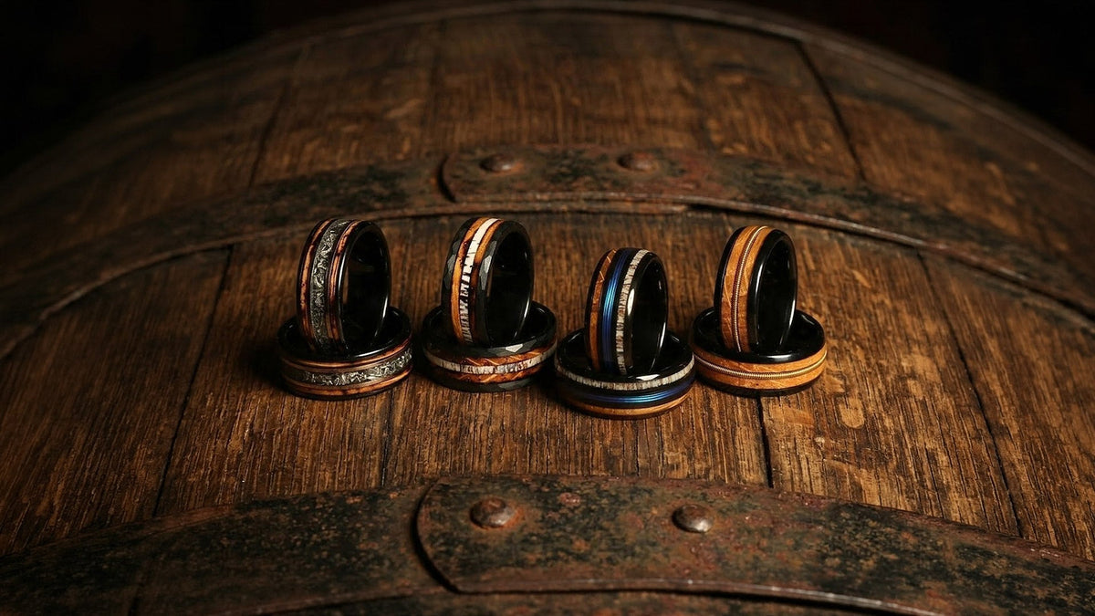 Unique men's wedding bands — whiskey barrel and non-traditional styles