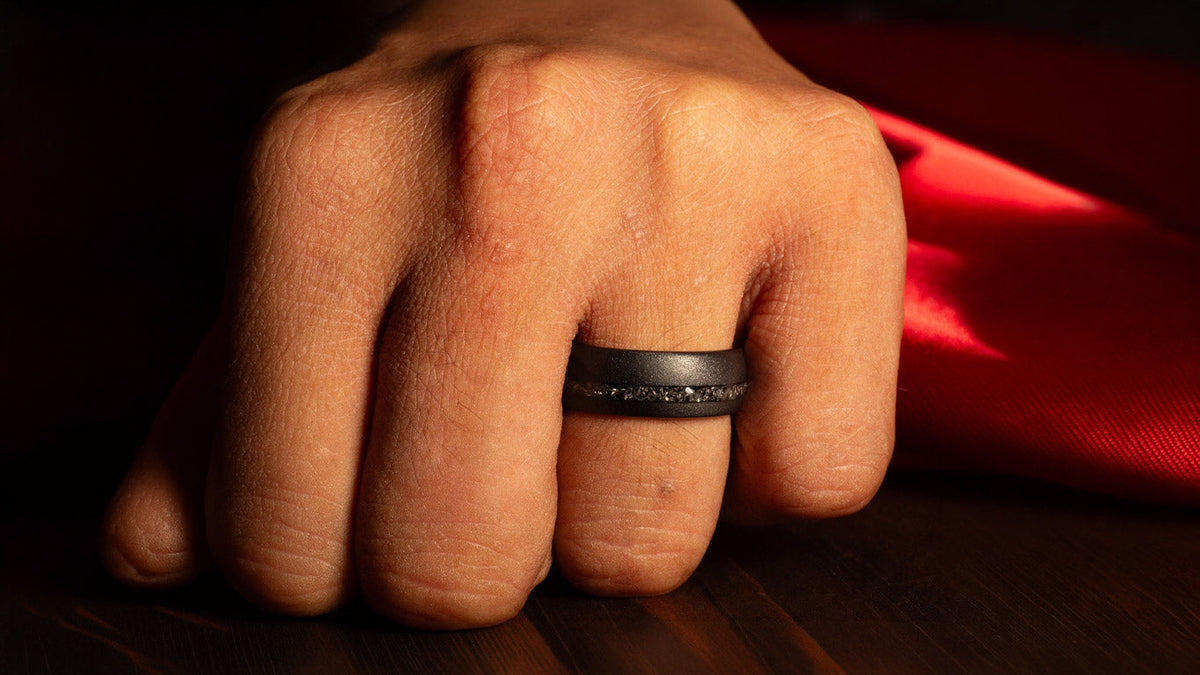 Best alternative wedding bands for men — meteorite, moss agate, koa wood, Damascus steel