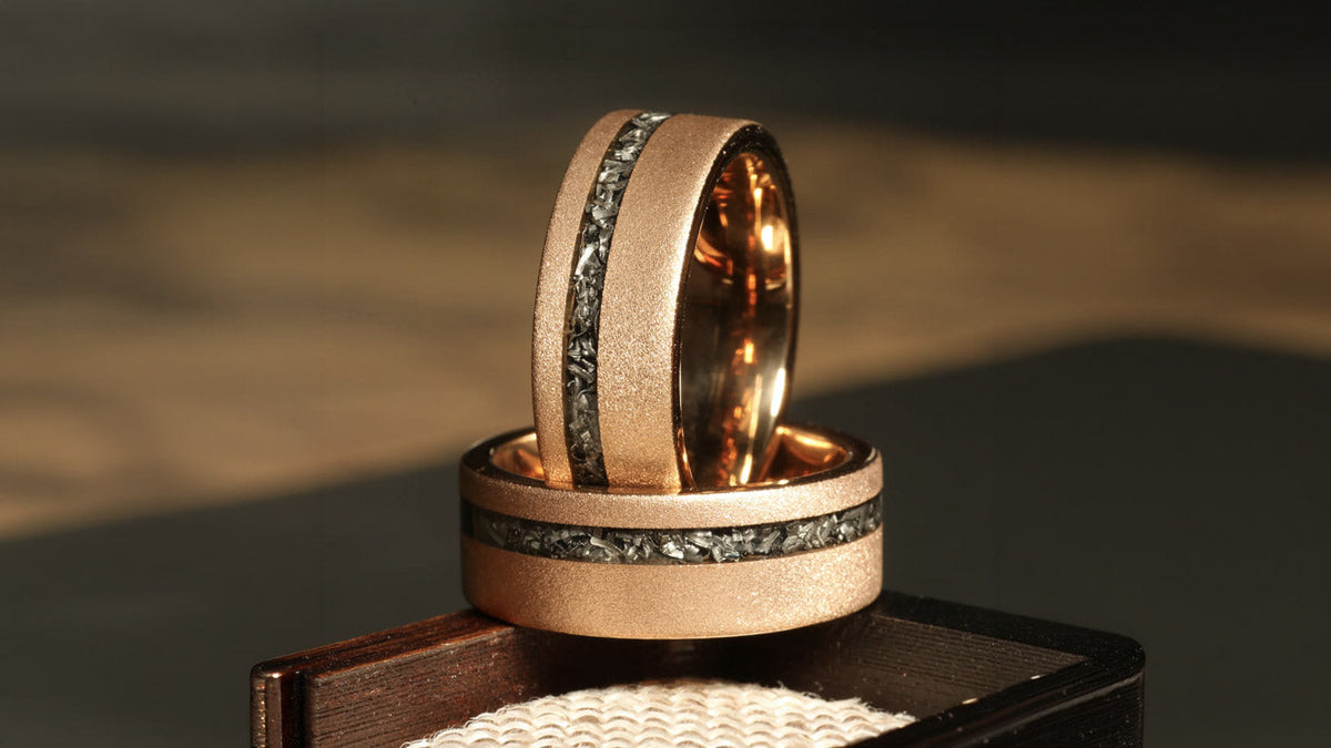 Are meteorite rings worth it — rose gold tungsten meteorite wedding band for men
