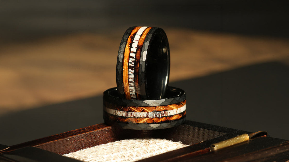 Rustic Wedding Bands for Men: Wood, Antler and Meteorite Styles