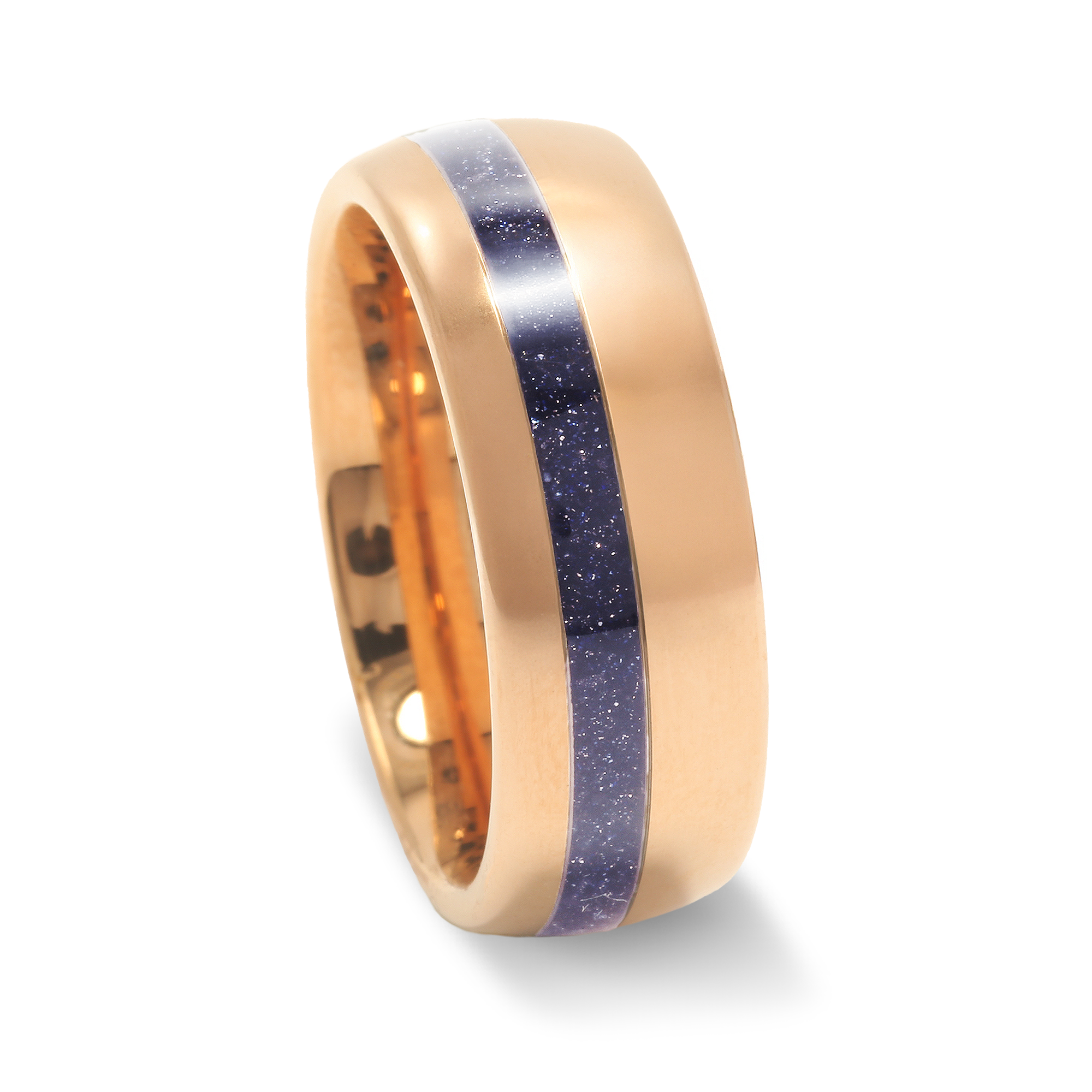 Blue Sandstone Rose Gold Wedding Band for Men | 8mm Tungsten Ring