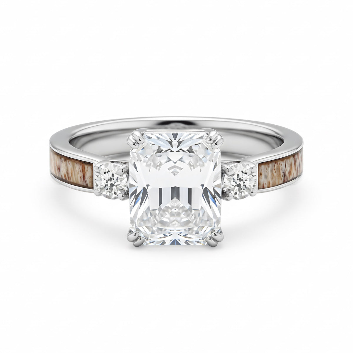 Women’s deer antler radiant cut ring with sterling silver