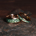 Moss Agate Matching Wedding Band Set | His and Hers Domed Rose Gold Tungsten Rings 8mm & 4mm