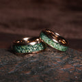 Moss Agate Rose Gold Matching Wedding Band Set | 8mm & 4mm His and Hers Tungsten Rings