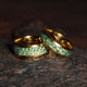 Moss Agate Matching Wedding Band Set | His and Hers Yellow Gold Tungsten Rings, 8mm Comfort Fit