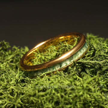 Moss Agate Ring for Women | 4mm Yellow Gold Tungsten Band 3