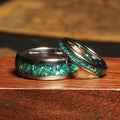 Aquamarine Matching Wedding Band Set | His and Hers Silver Tungsten Rings